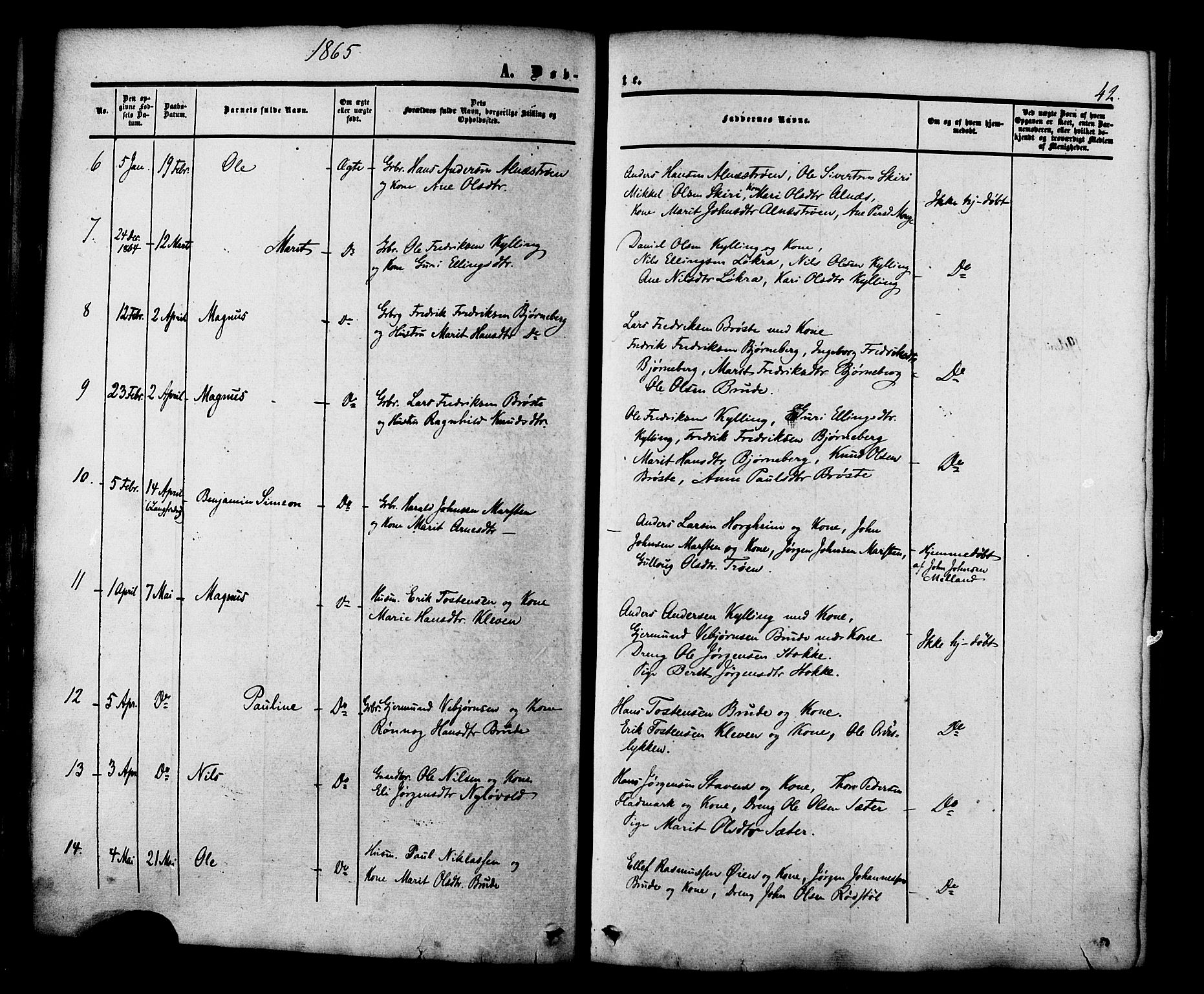 Ministerialprotokoller, klokkerbøker og fødselsregistre - Møre og Romsdal, AV/SAT-A-1454/546/L0594: Parish register (official) no. 546A02, 1854-1882, p. 42