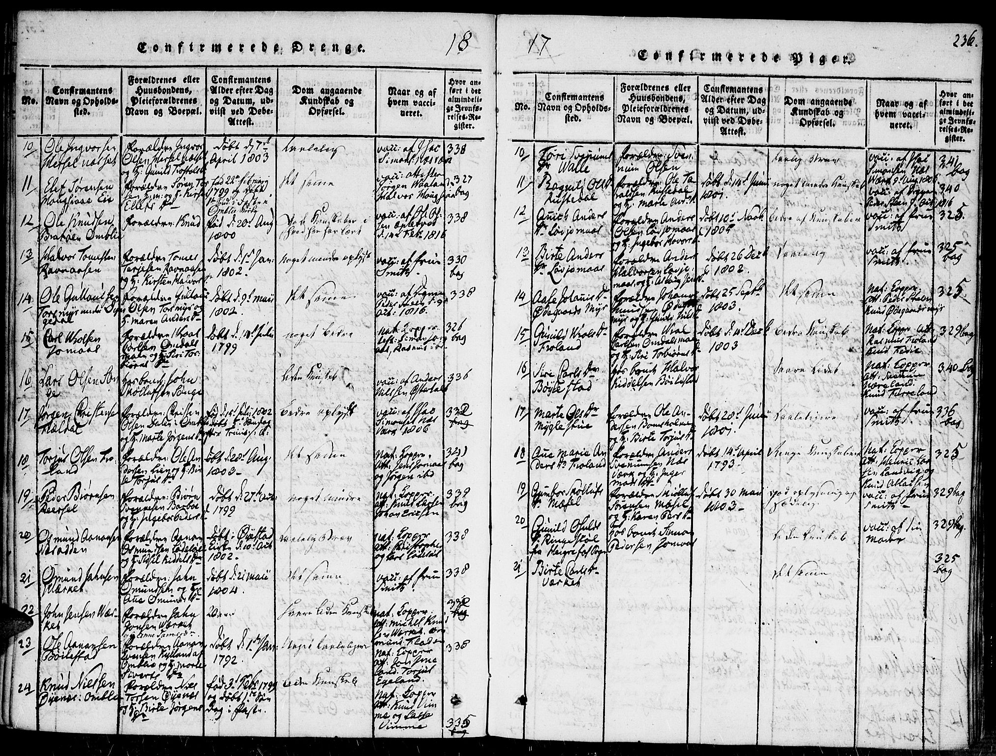 Fjære sokneprestkontor, AV/SAK-1111-0011/F/Fa/L0001: Parish register (official) no. A 1 /2, 1816-1826, p. 236