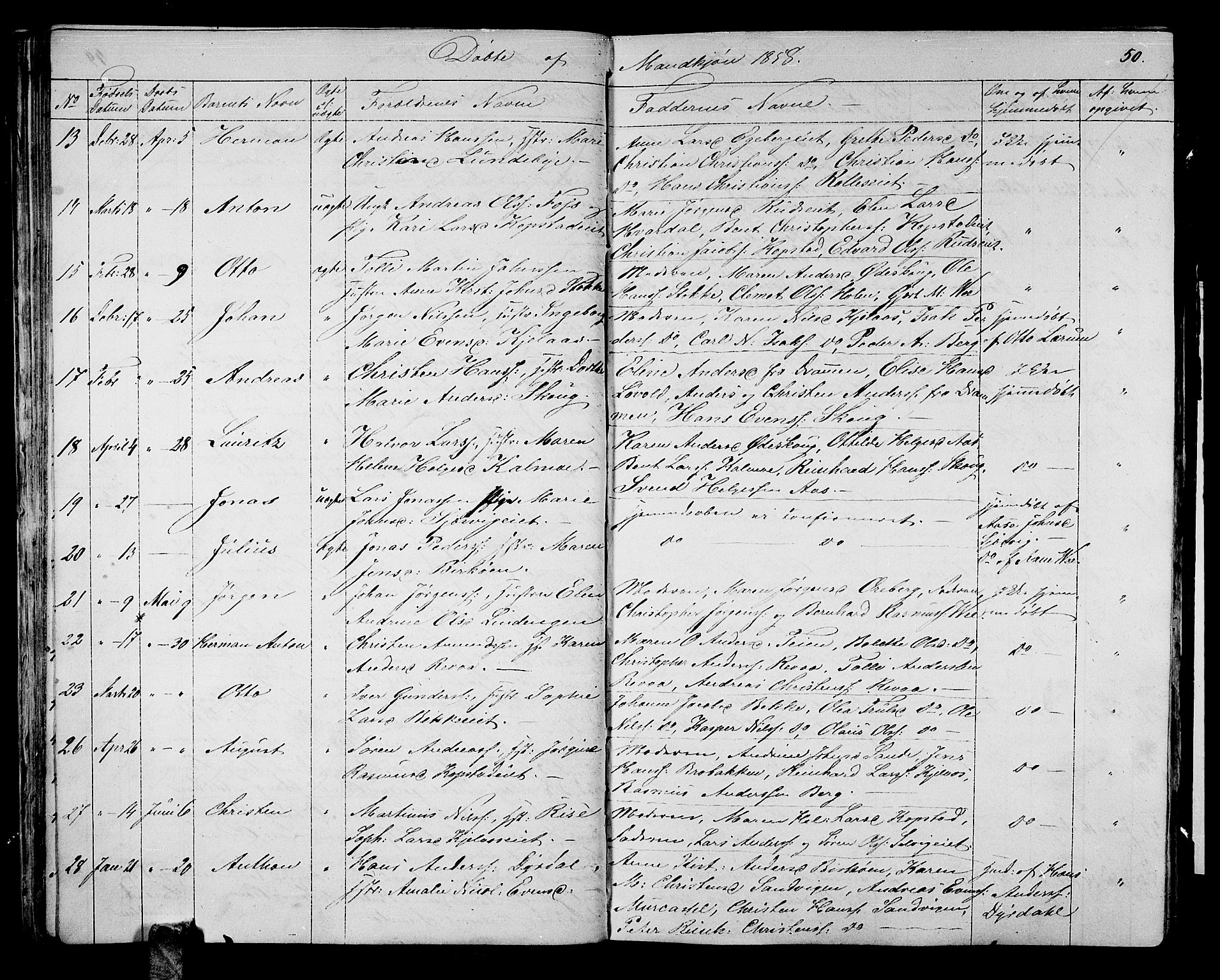 Sande Kirkebøker, AV/SAKO-A-53/G/Ga/L0002: Parish register (copy) no. 2, 1847-1863, p. 50