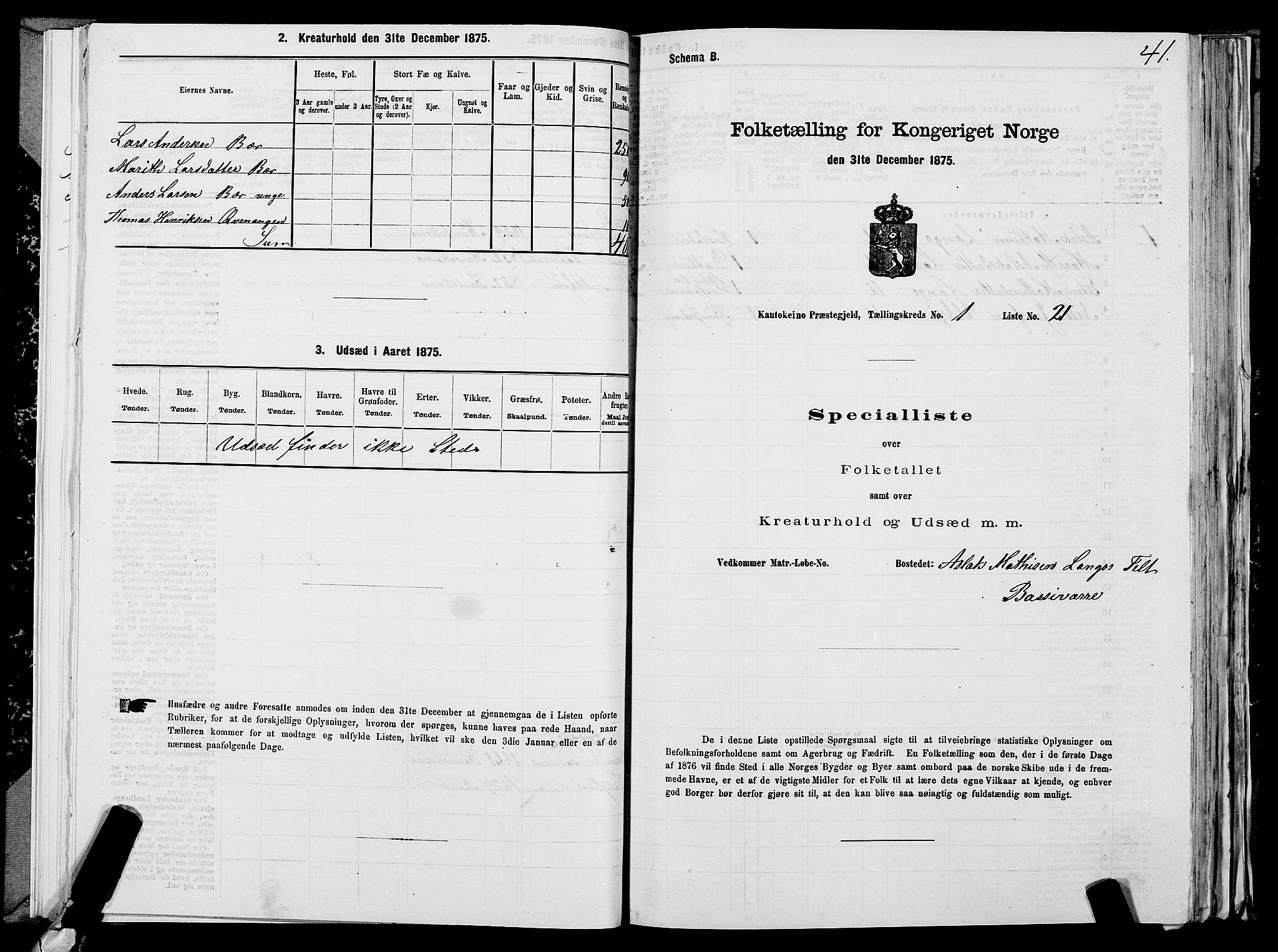 SATØ, 1875 census for 2011P Kautokeino, 1875, p. 1041