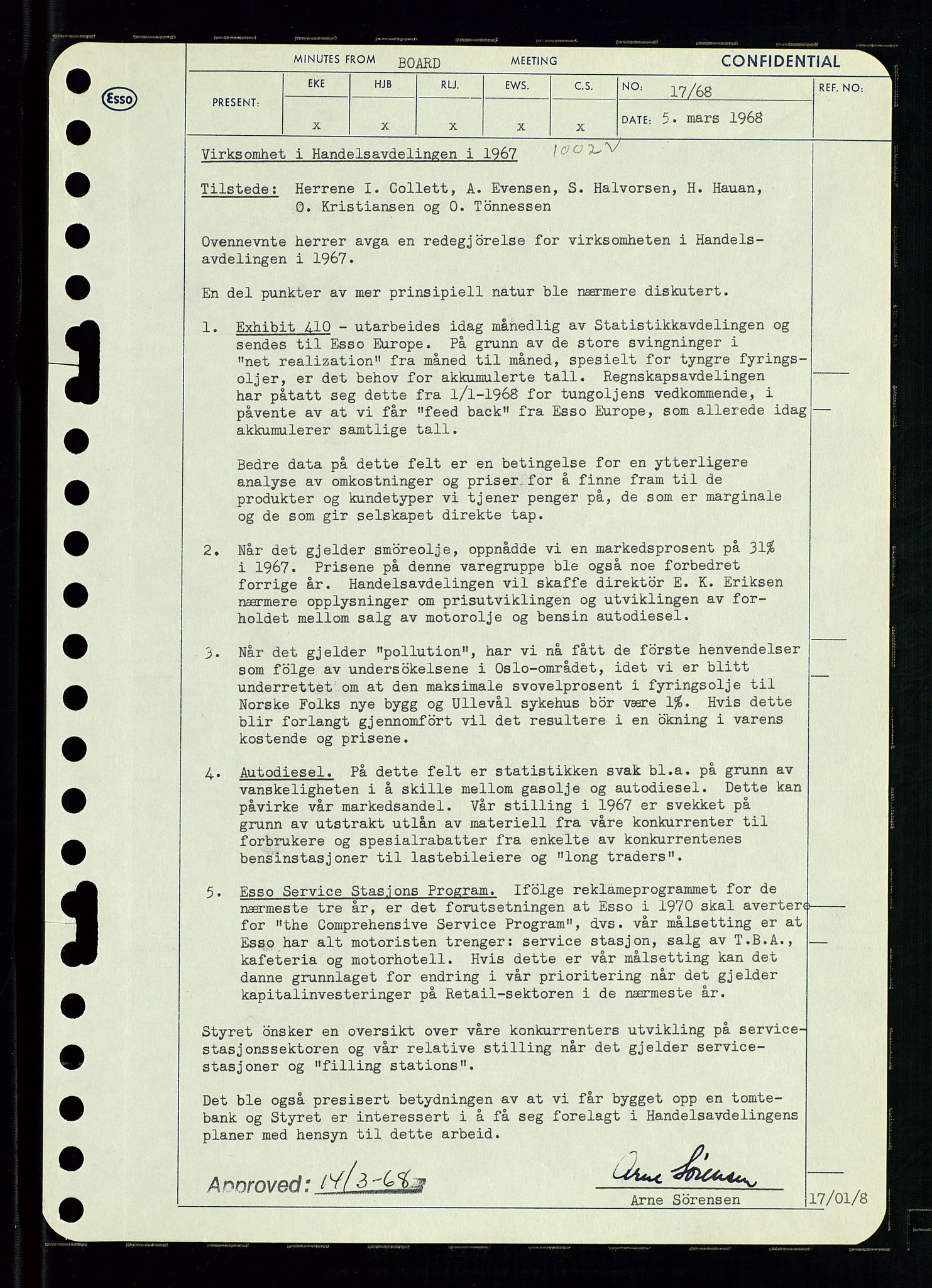 Pa 0982 - Esso Norge A/S, AV/SAST-A-100448/A/Aa/L0002/0004: Den administrerende direksjon Board minutes (styrereferater) / Den administrerende direksjon Board minutes (styrereferater), 1968, p. 29