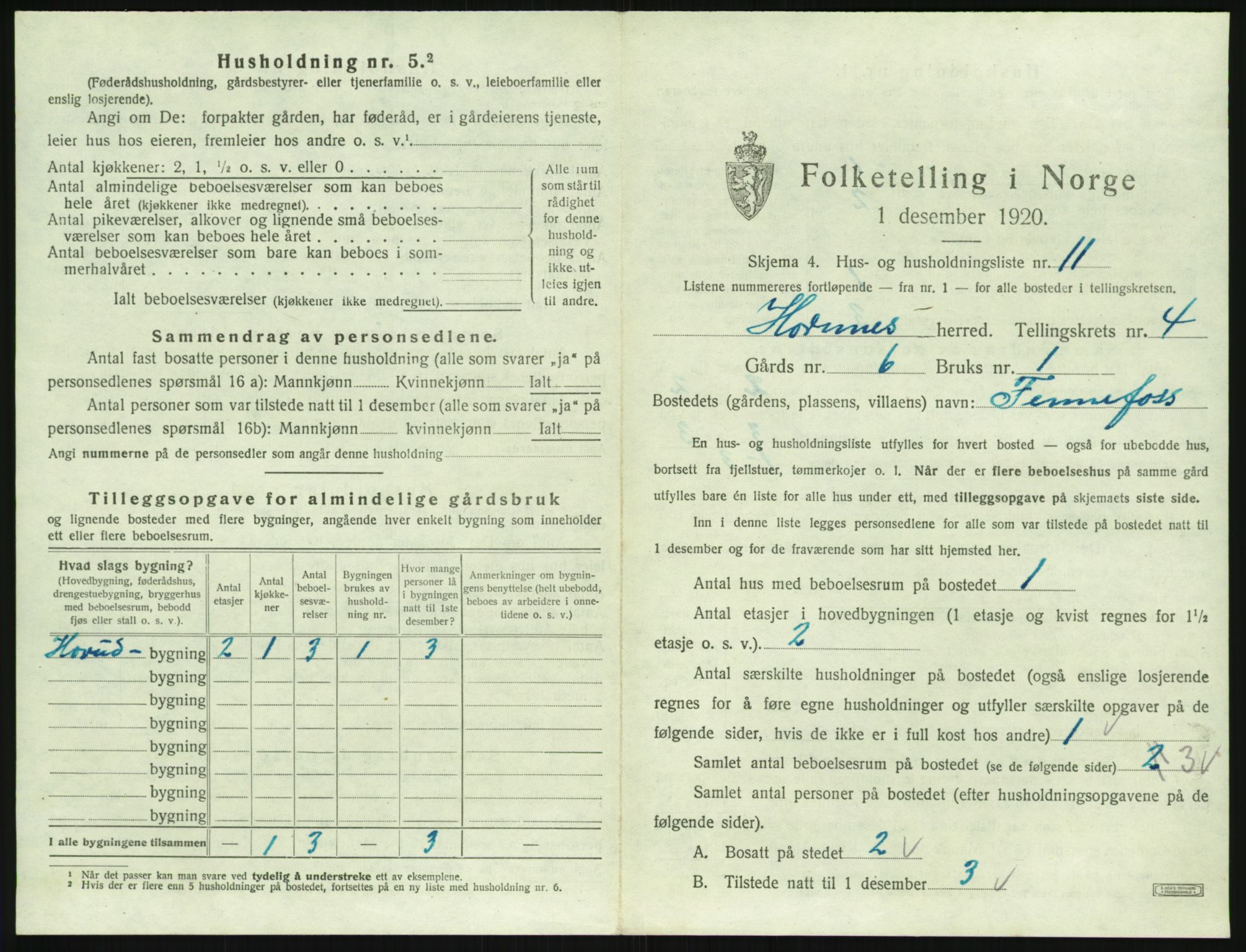 SAK, 1920 census for Hornnes, 1920, p. 193