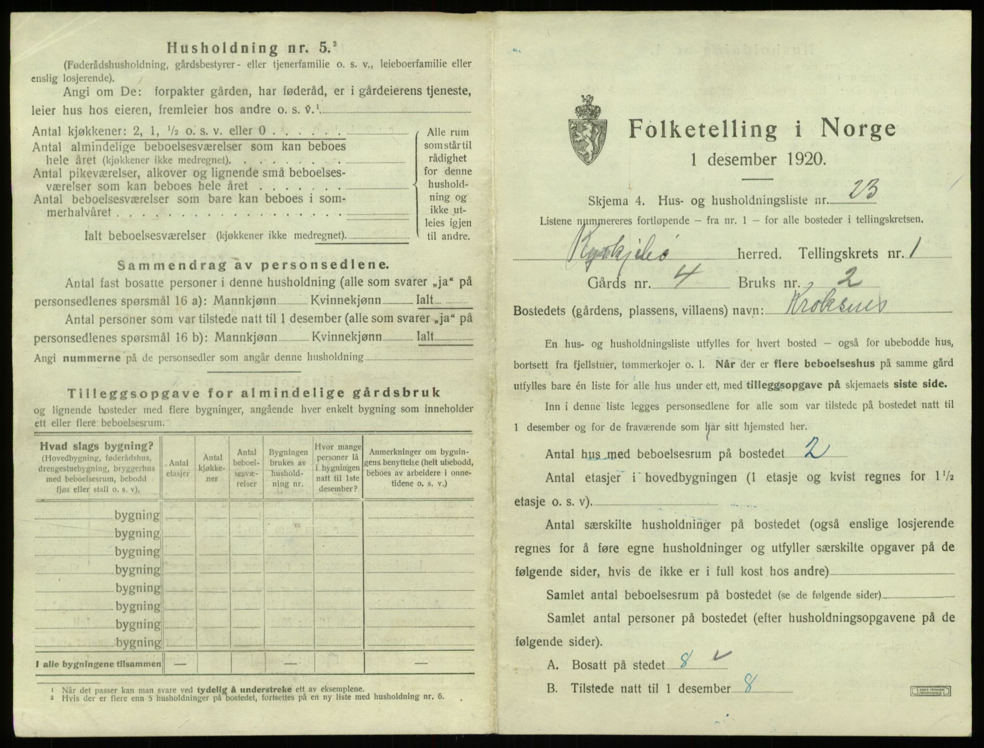 SAB, 1920 census for Kyrkjebø, 1920, p. 83