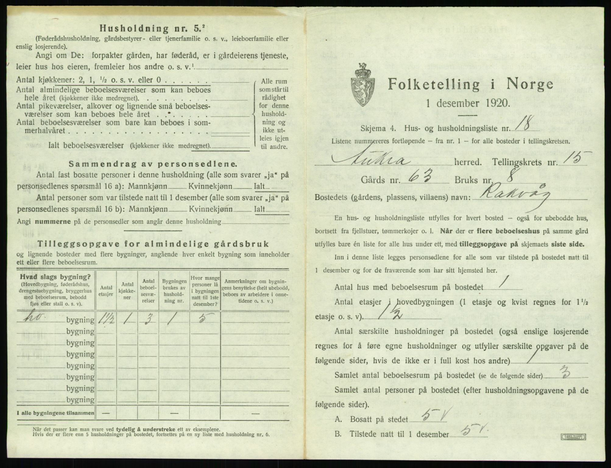 SAT, 1920 census for Aukra, 1920, p. 943