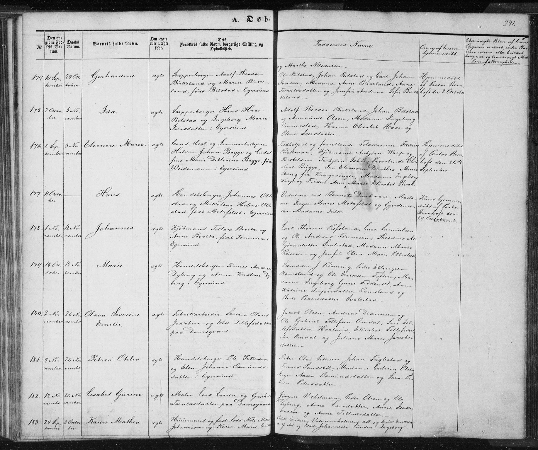 Eigersund sokneprestkontor, SAST/A-101807/S08/L0012: Parish register (official) no. A 12.1, 1850-1865, p. 241