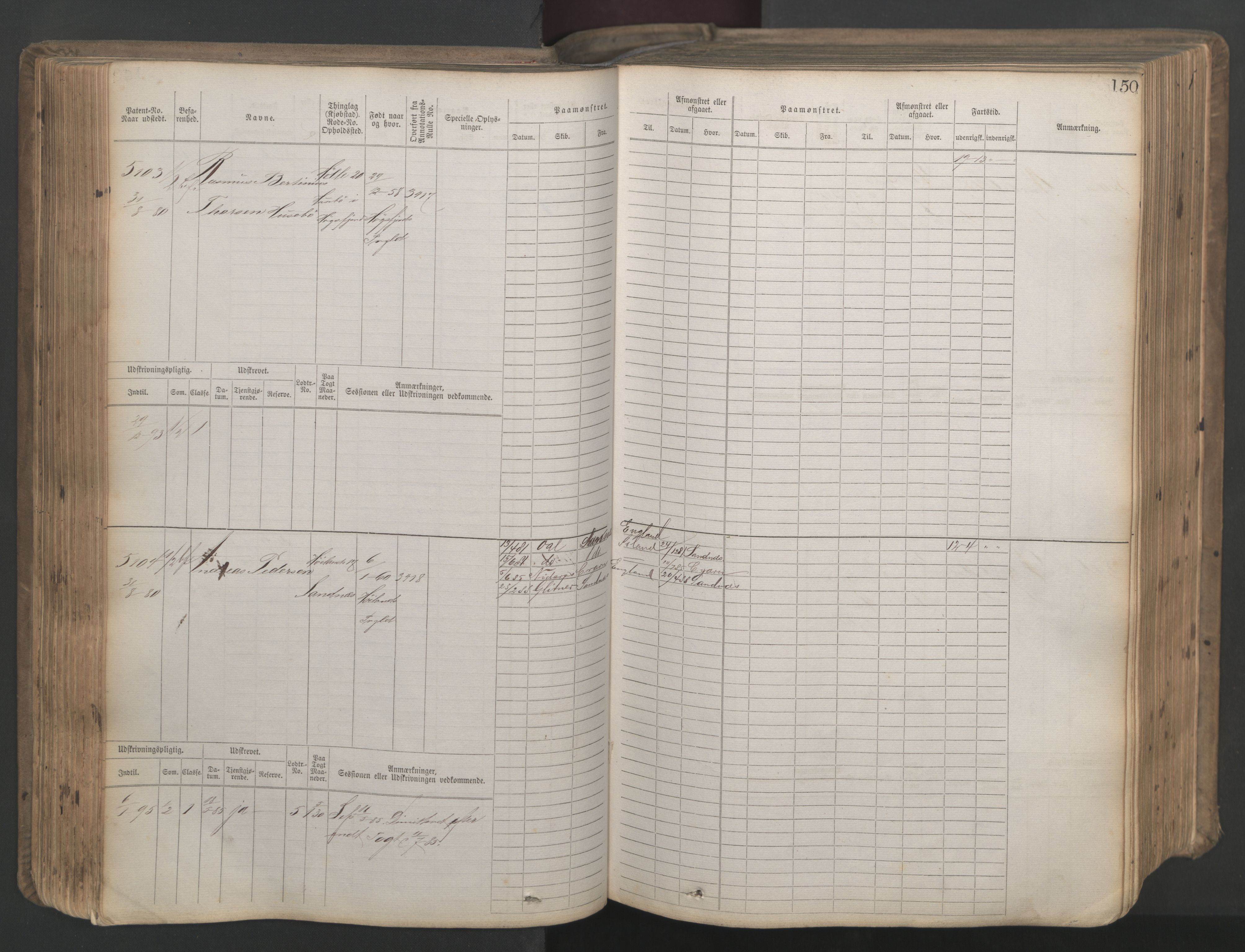 Stavanger sjømannskontor, SAST/A-102006/F/Fb/Fbb/L0020: Sjøfartshovedrulle patnentnr. 4803-6004 (dublett), 1879, p. 155