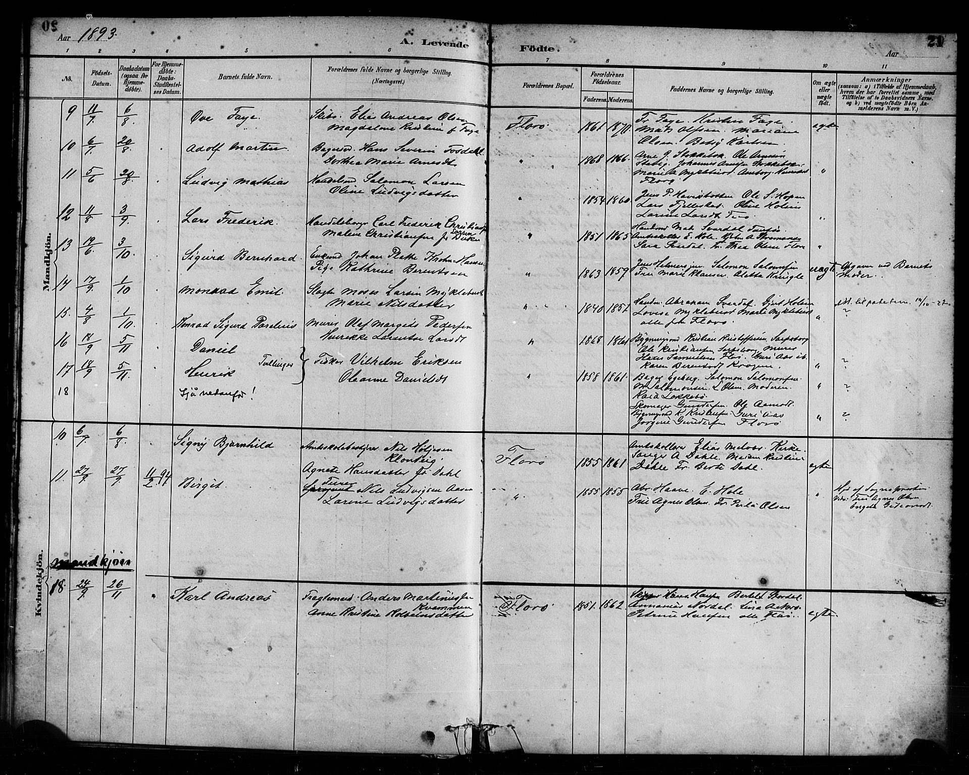 Kinn sokneprestembete, SAB/A-80801/H/Haa/Haac/L0001: Parish register (official) no. C 1, 1883-1894, p. 21