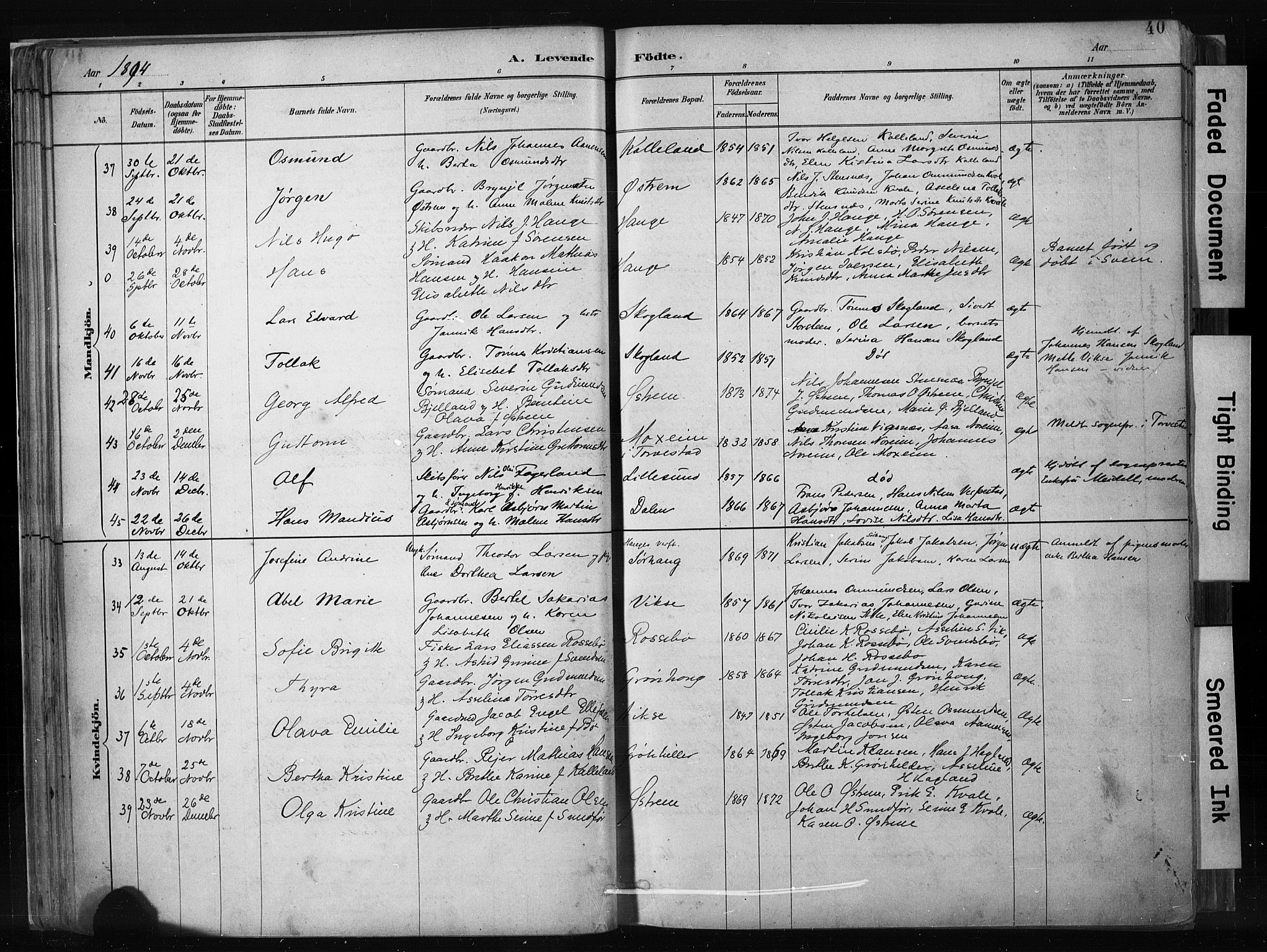 Haugesund sokneprestkontor, AV/SAST-A -101863/H/Ha/Haa/L0004: Parish register (official) no. A 4, 1886-1908, p. 40