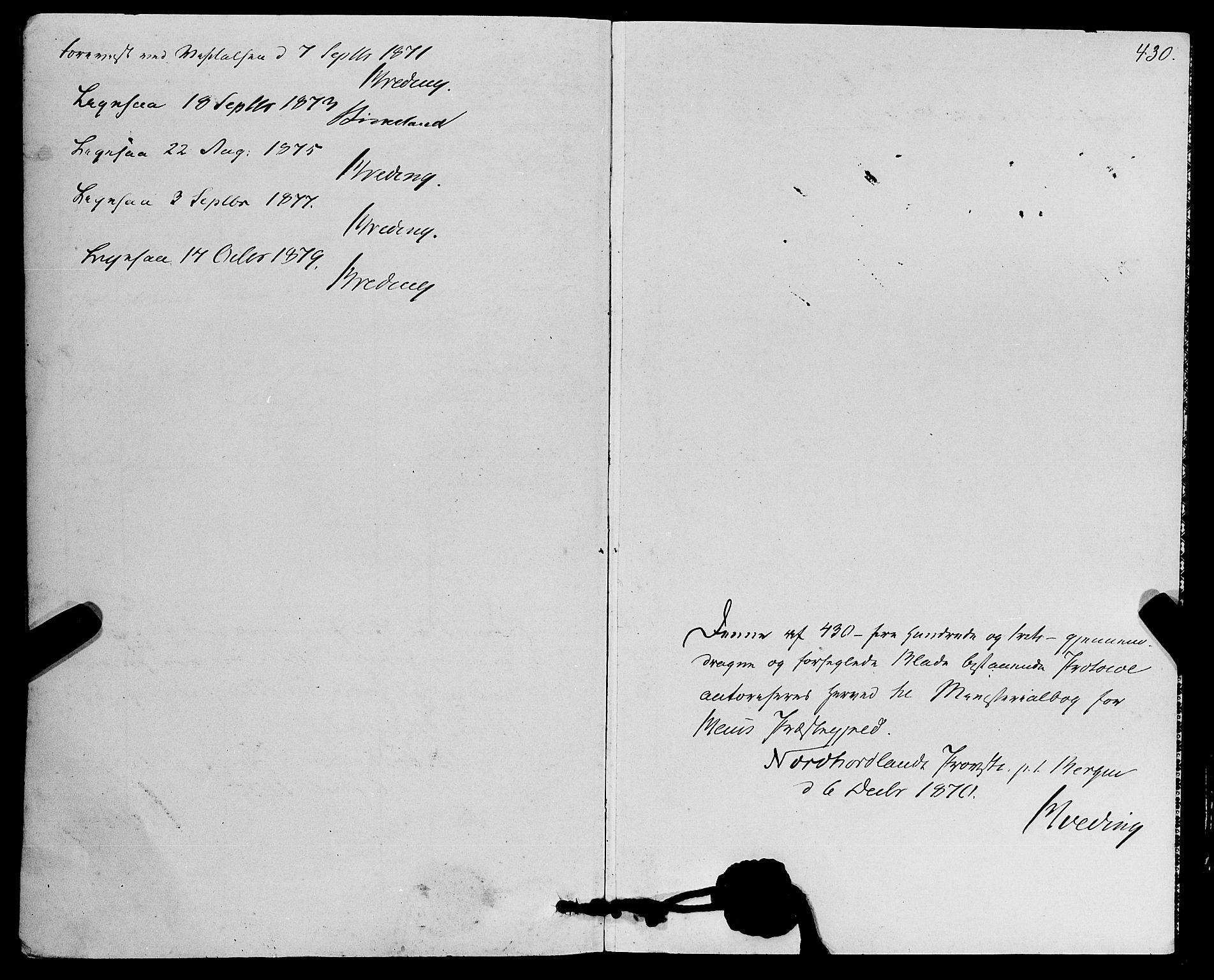 Haus sokneprestembete, SAB/A-75601/H/Haa: Parish register (official) no. A 18, 1871-1877, p. 430
