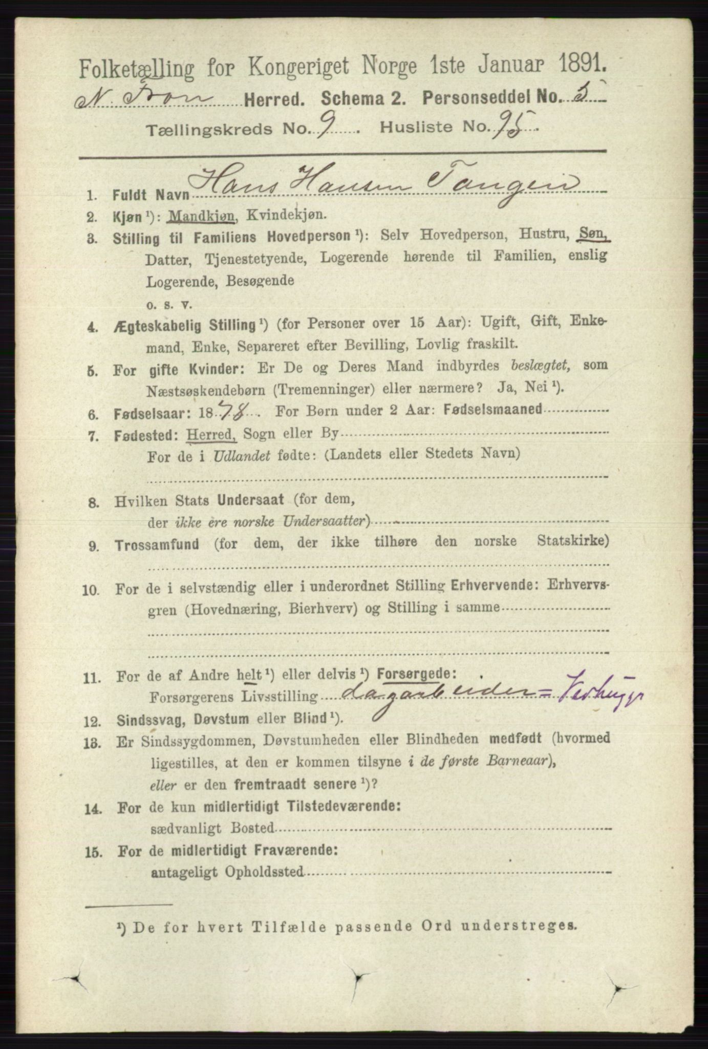 RA, 1891 census for 0518 Nord-Fron, 1891, p. 4215