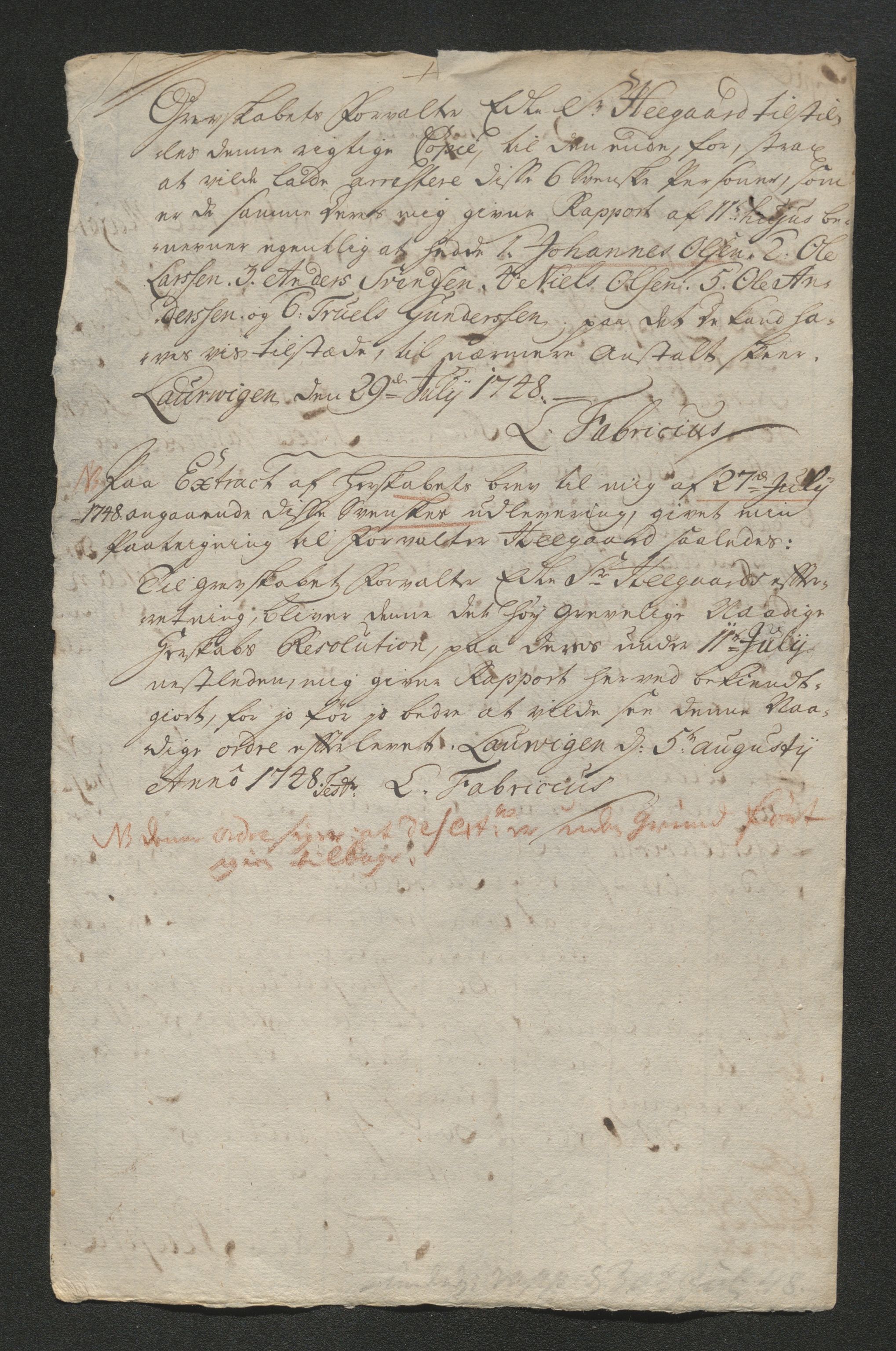 Larvik grevskap, AV/SAKO-A-1056/F/Ff/Ffb/L0018/0001: Brev / Spesielle saker, 1716-1748, p. 242