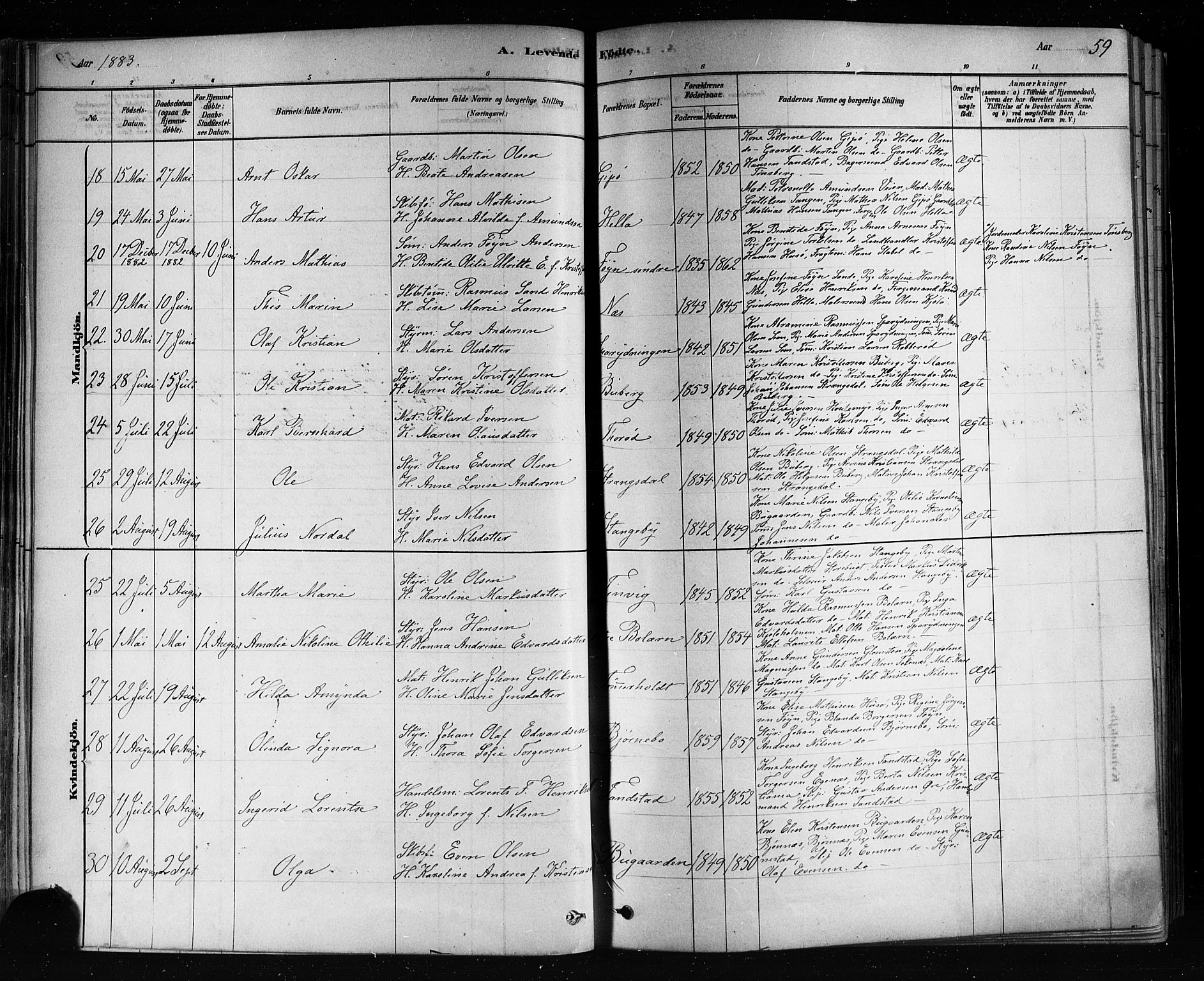 Nøtterøy kirkebøker, AV/SAKO-A-354/F/Fa/L0008: Parish register (official) no. I 8, 1878-1893, p. 59