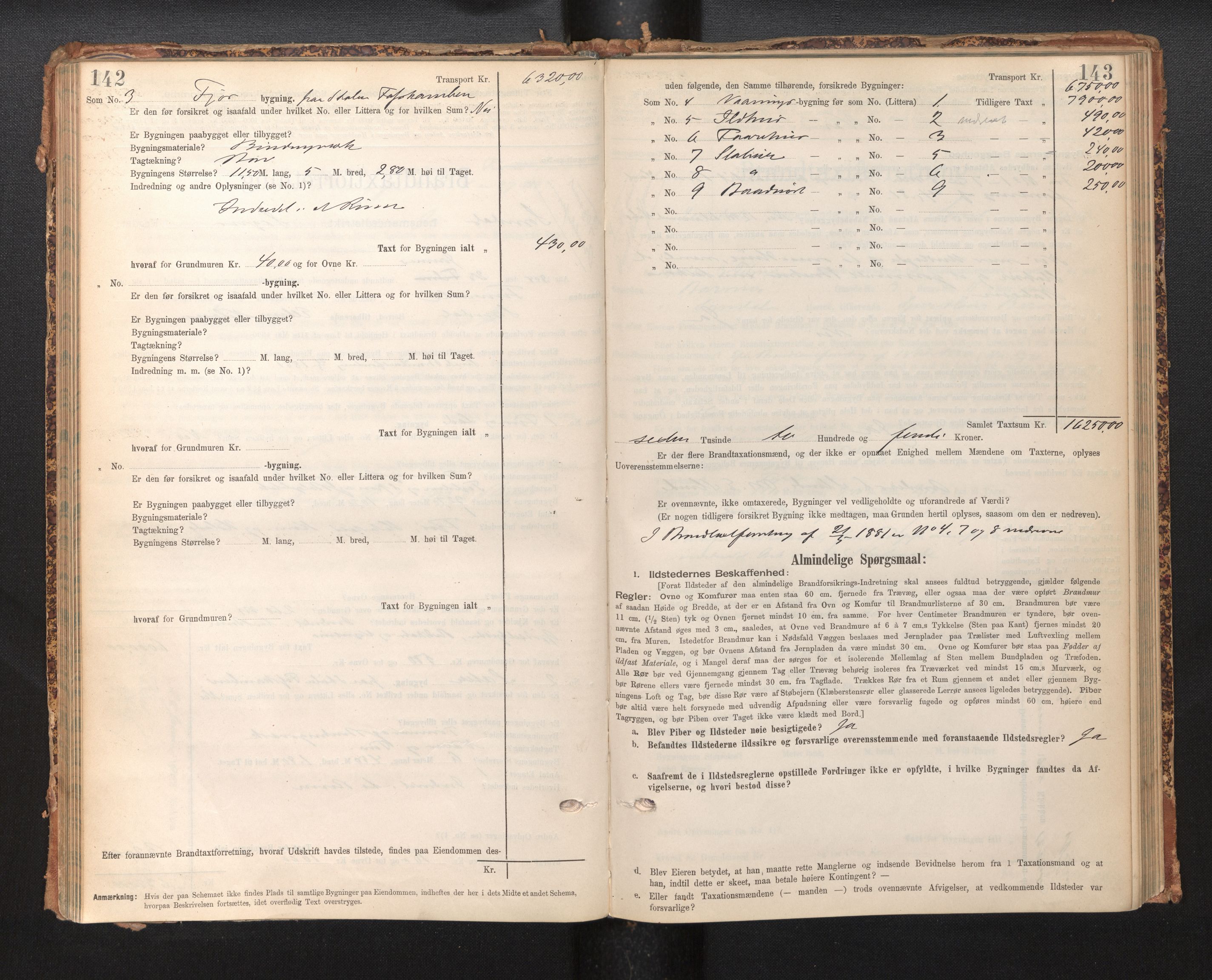 Lensmannen i Sogndal, AV/SAB-A-29901/0012/L0009: Branntakstprotokoll, skjematakst, 1901-1914, p. 142-143