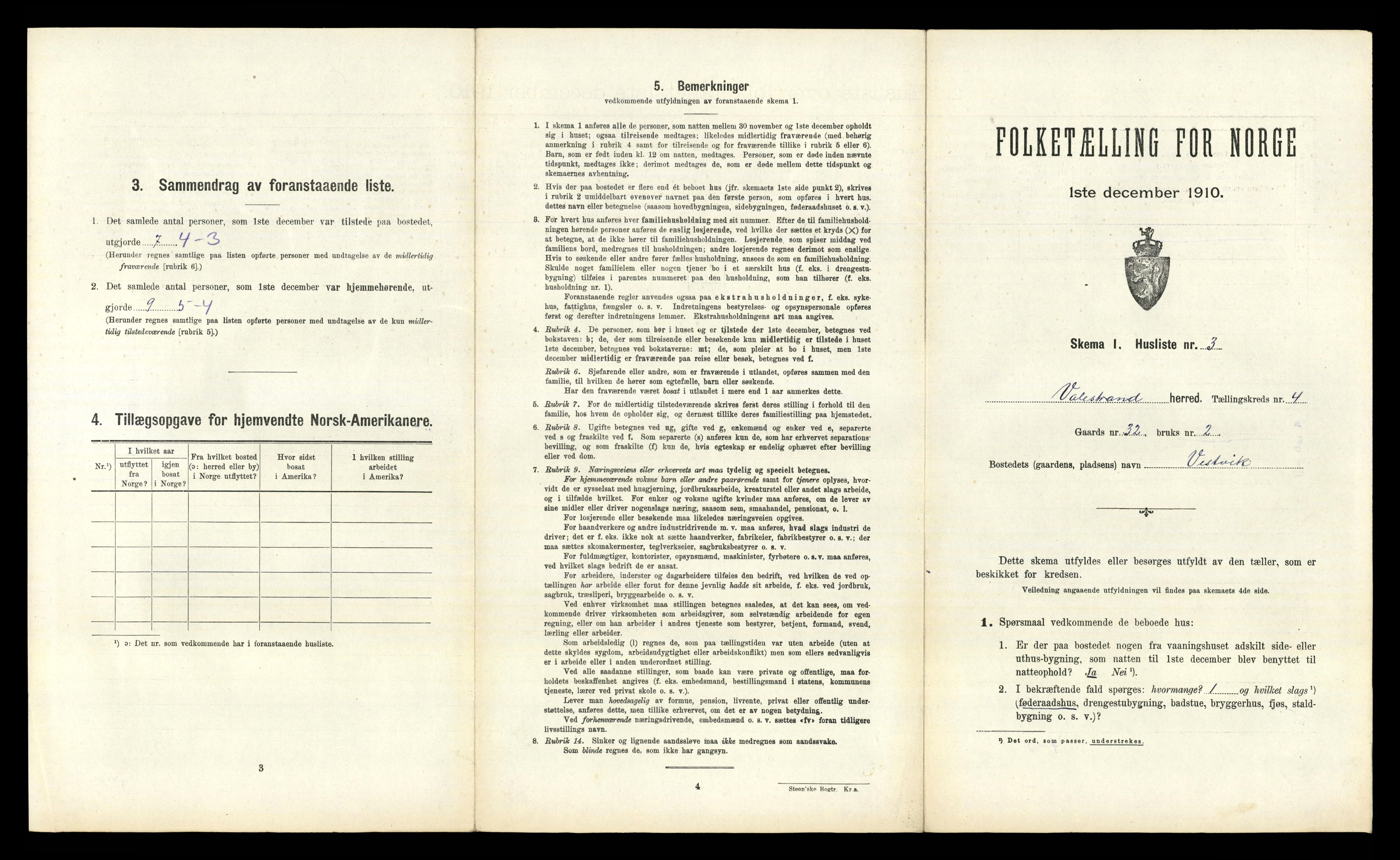 RA, 1910 census for Valestrand, 1910, p. 292