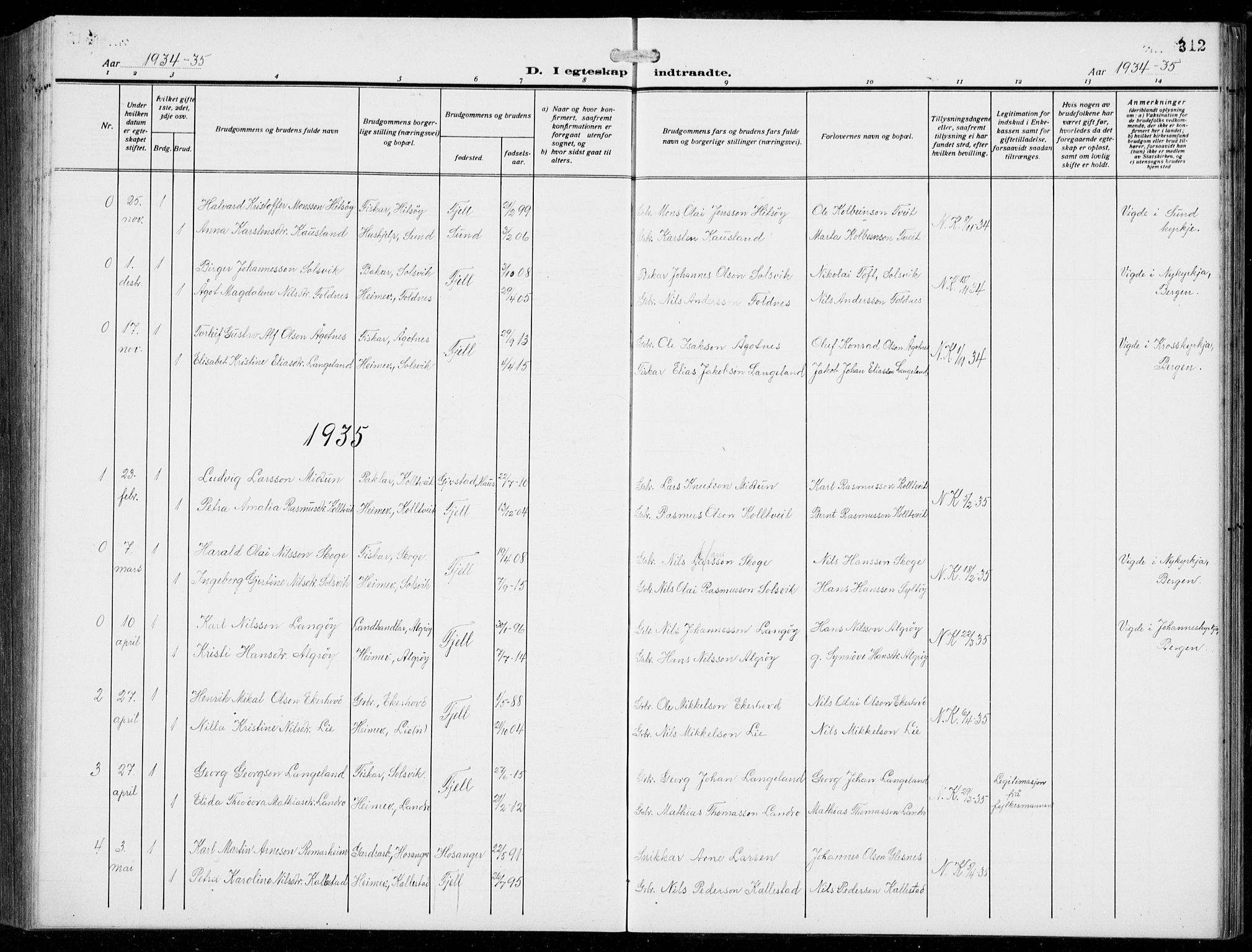 Fjell sokneprestembete, SAB/A-75301/H/Hab: Parish register (copy) no. A  6, 1918-1936, p. 312