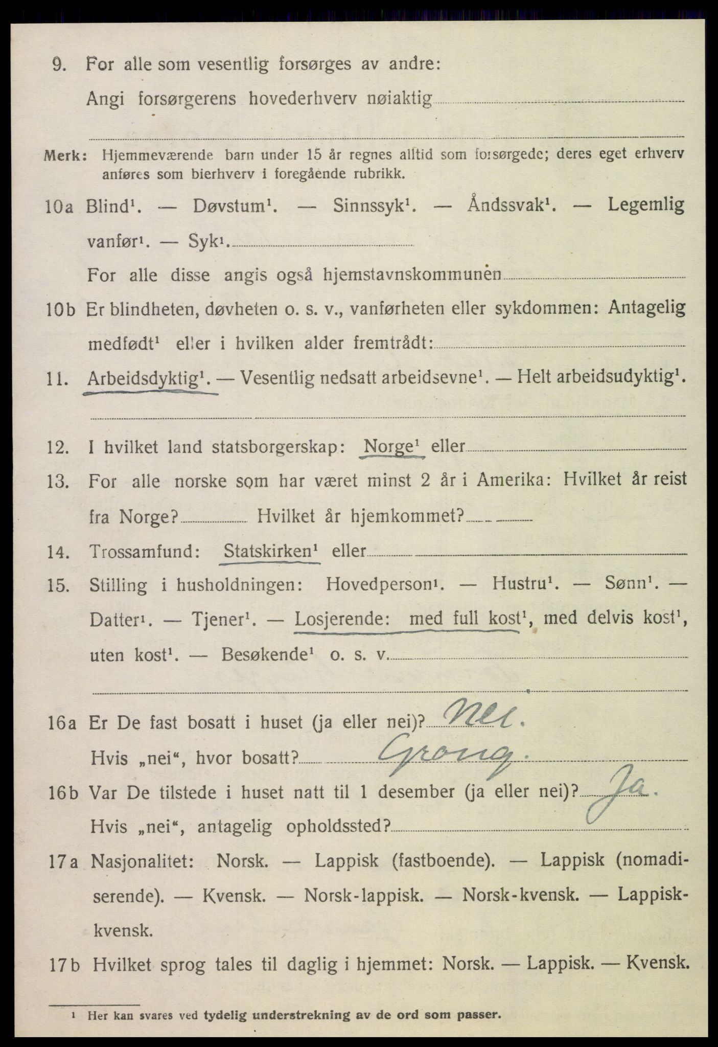 SAT, 1920 census for Grong, 1920, p. 4086
