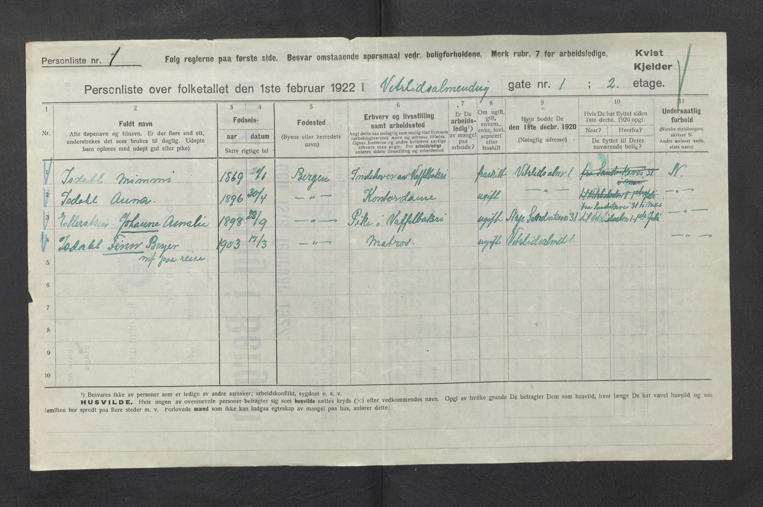 SAB, Municipal Census 1922 for Bergen, 1922, p. 46388