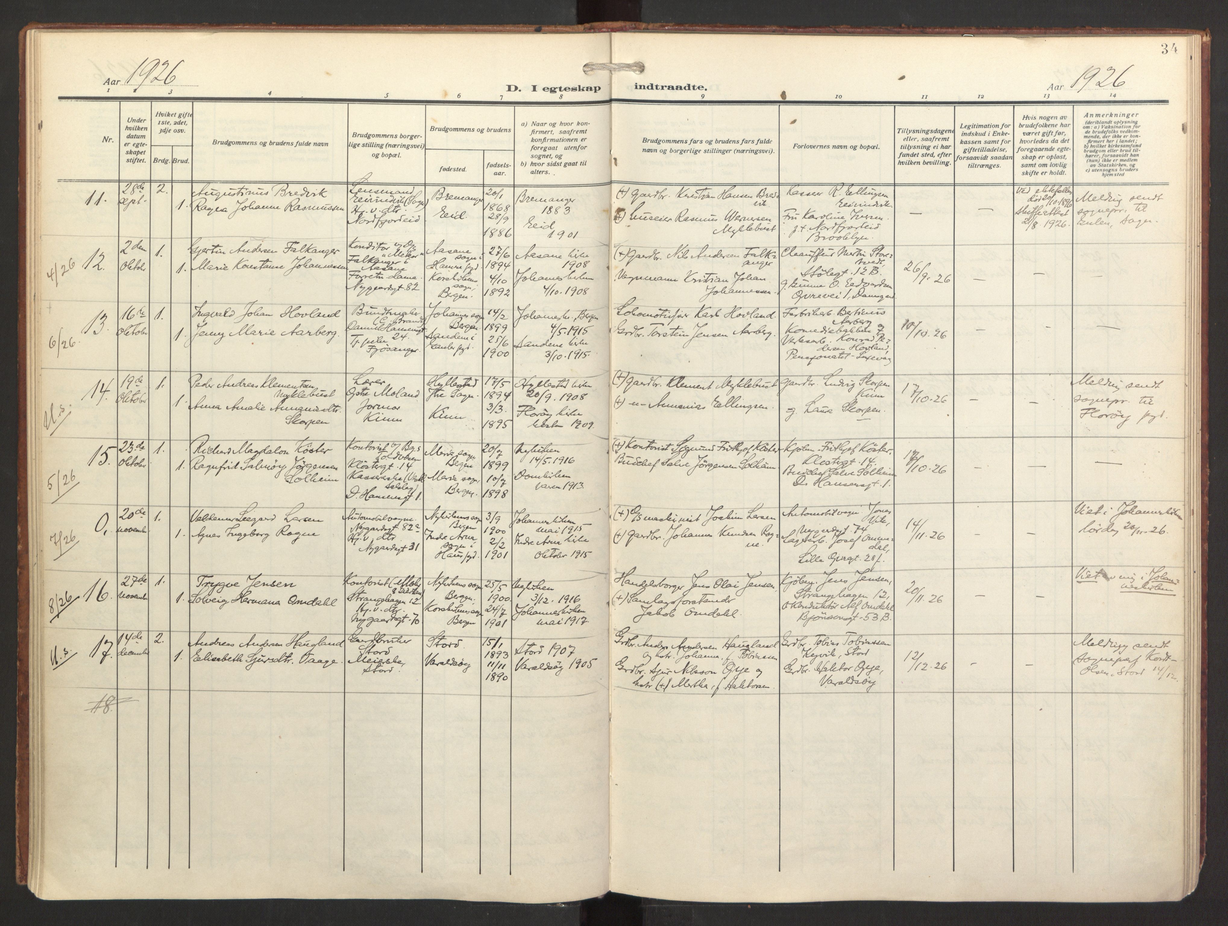 St. Jacob sokneprestembete, AV/SAB-A-78001/H/Haa/L0005: Parish register (official) no. C 1, 1917-1951, p. 34