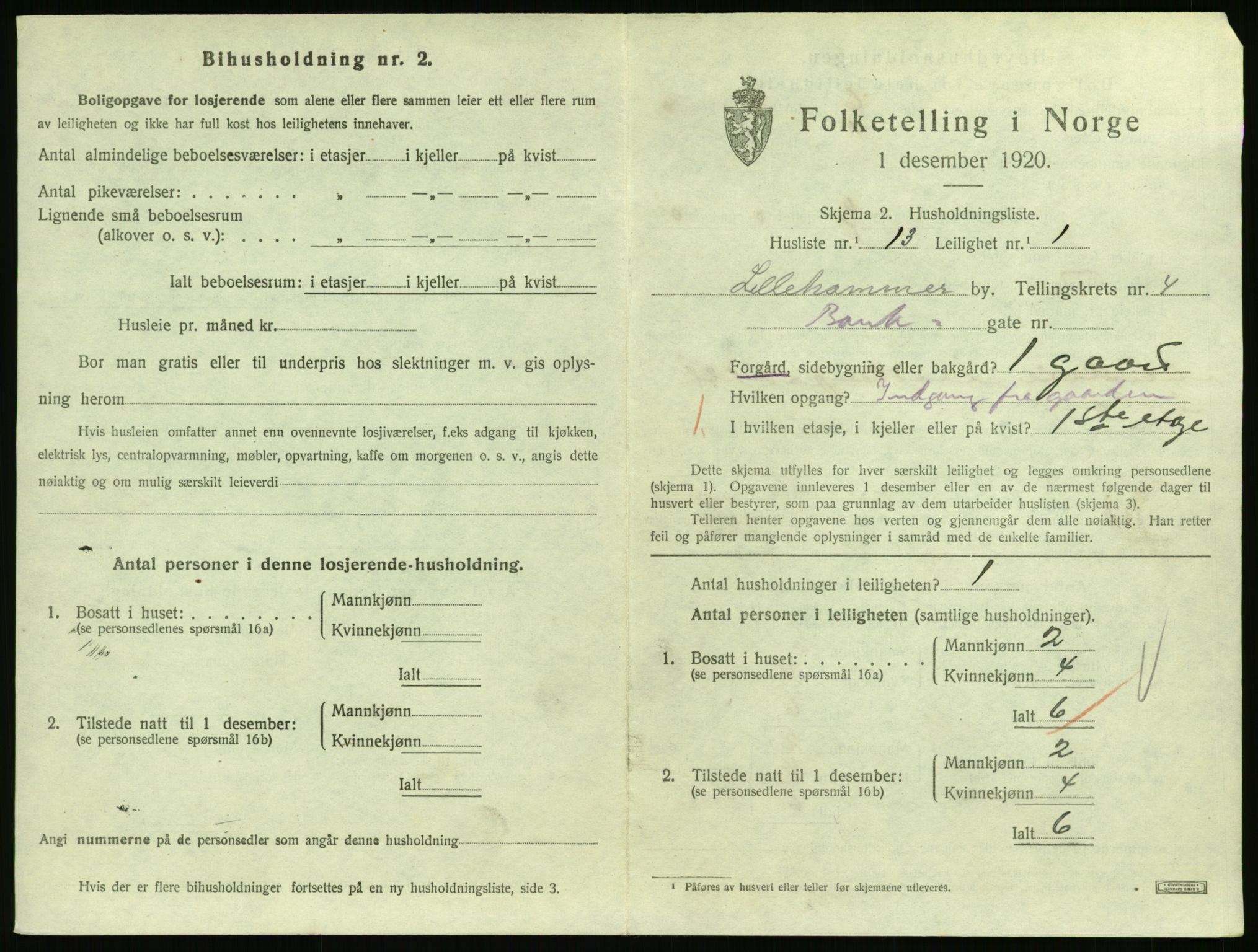 SAH, 1920 census for Lillehammer, 1920, p. 1996