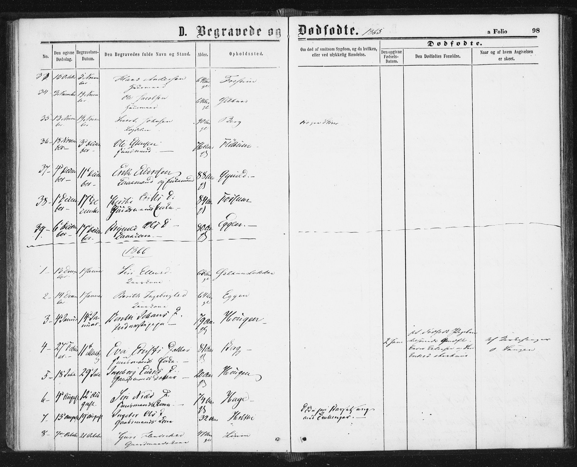 Ministerialprotokoller, klokkerbøker og fødselsregistre - Sør-Trøndelag, SAT/A-1456/689/L1039: Parish register (official) no. 689A04, 1865-1878, p. 98