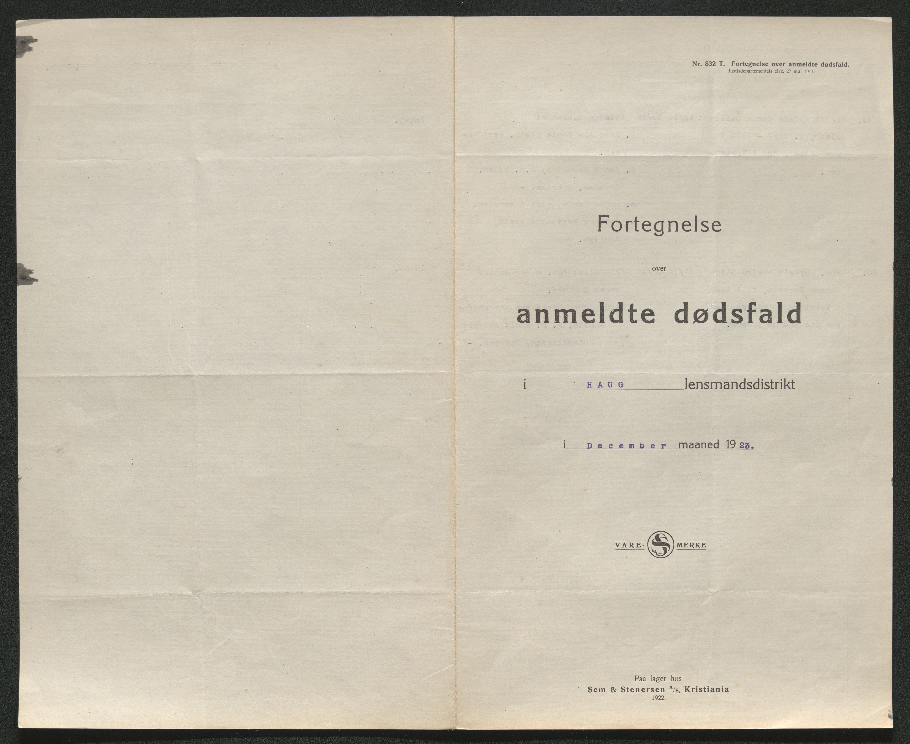 Eiker, Modum og Sigdal sorenskriveri, AV/SAKO-A-123/H/Ha/Hab/L0041: Dødsfallsmeldinger, 1922-1923, p. 959