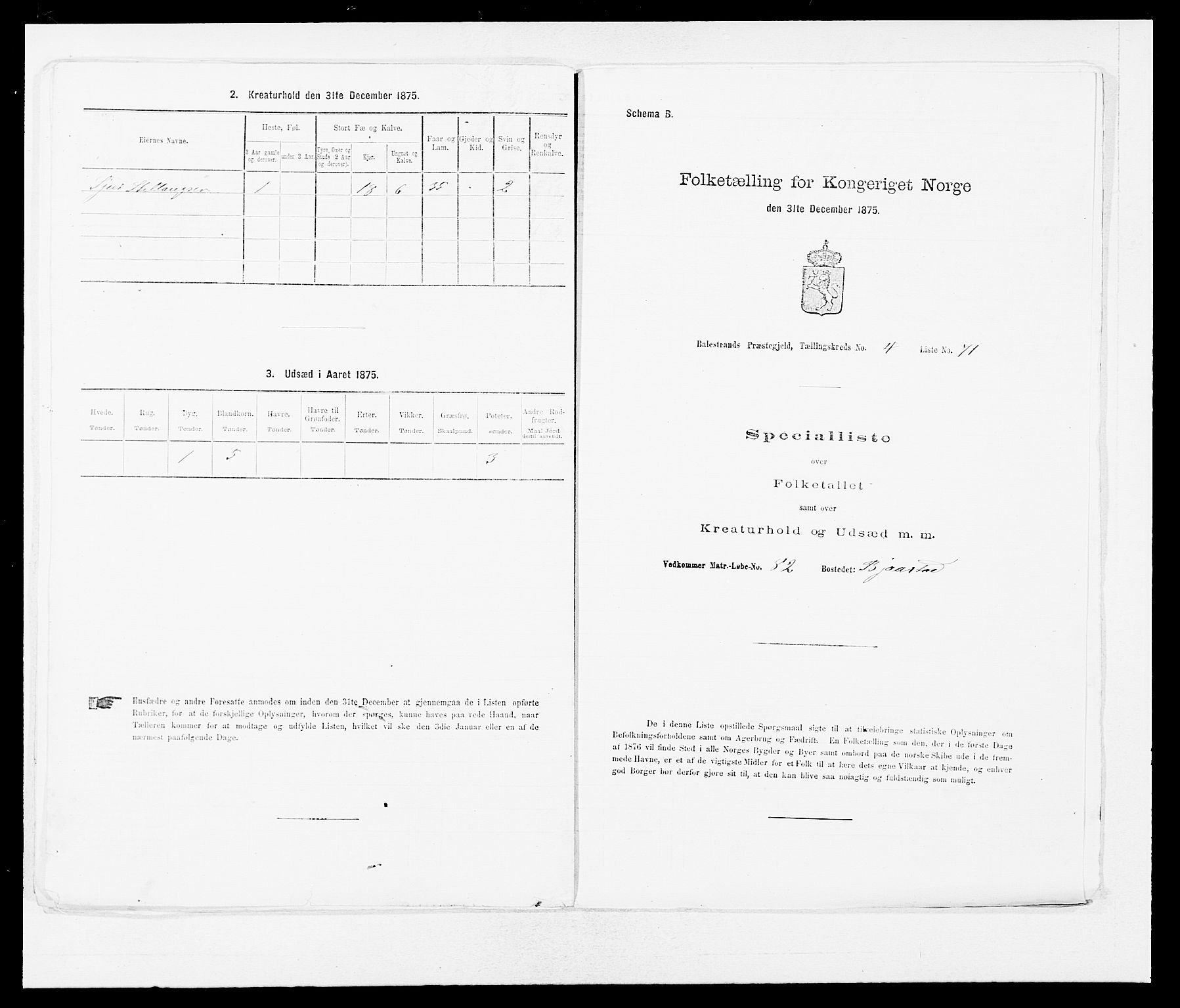 SAB, 1875 census for 1418P Balestrand, 1875, p. 594