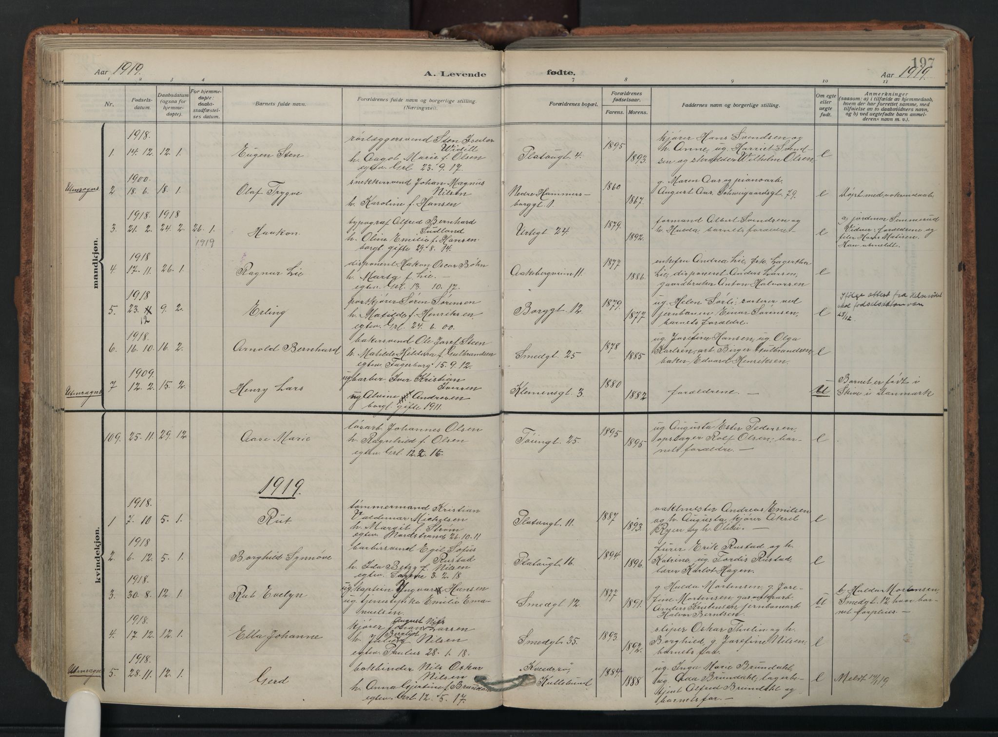 Grønland prestekontor Kirkebøker, SAO/A-10848/F/Fa/L0018: Parish register (official) no. 18, 1911-1945, p. 197