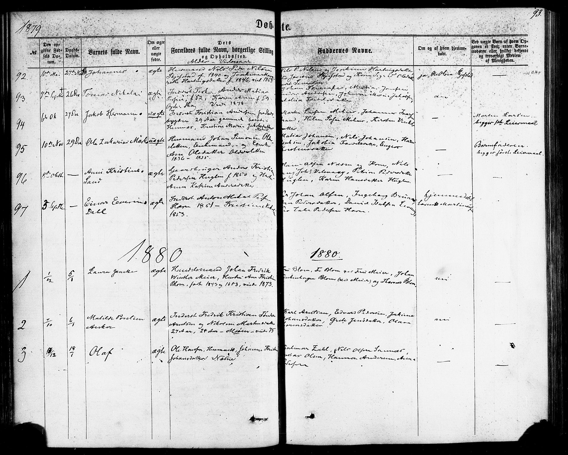 Ministerialprotokoller, klokkerbøker og fødselsregistre - Nordland, AV/SAT-A-1459/838/L0551: Parish register (official) no. 838A09, 1864-1880, p. 93