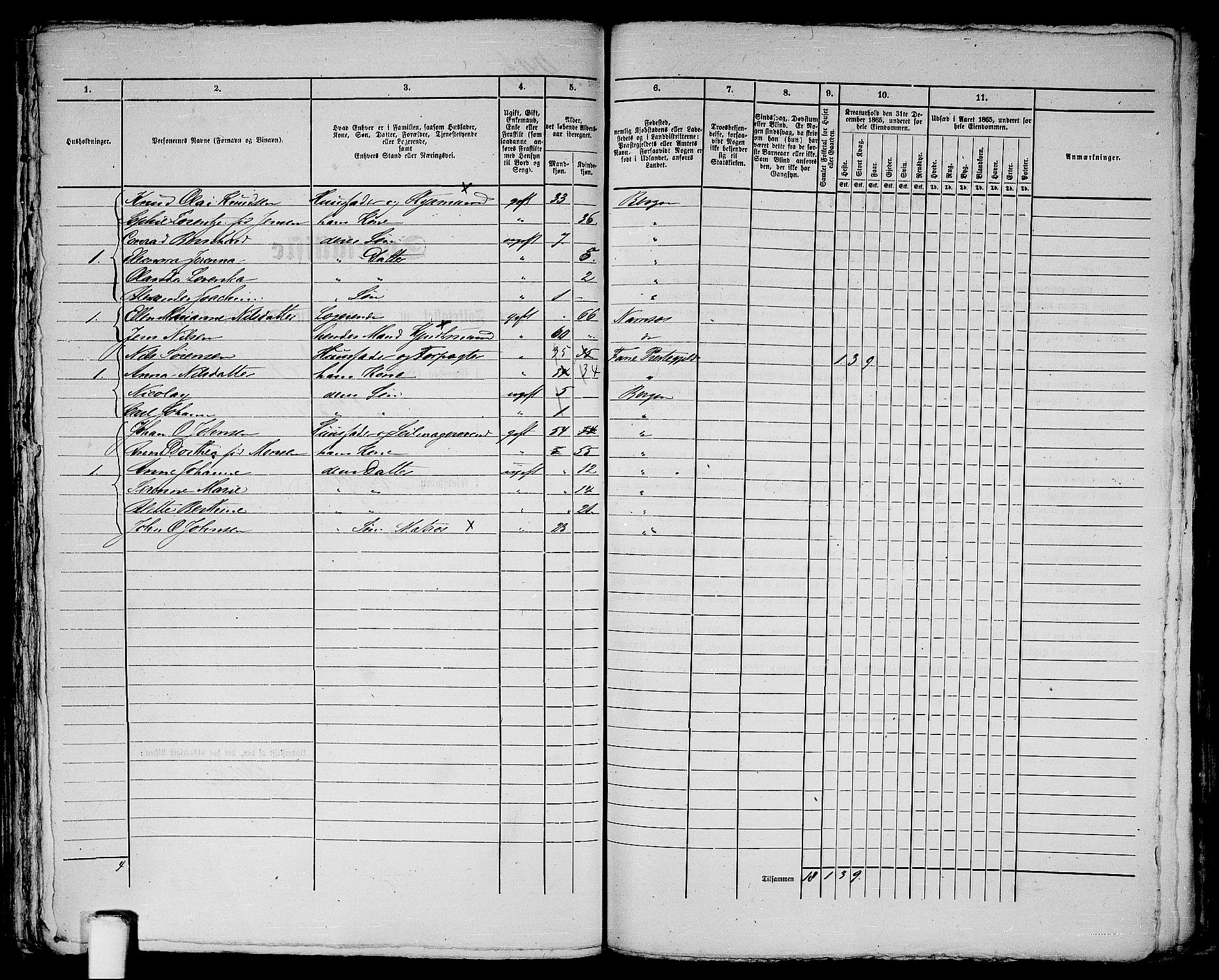 RA, 1865 census for Bergen, 1865, p. 497