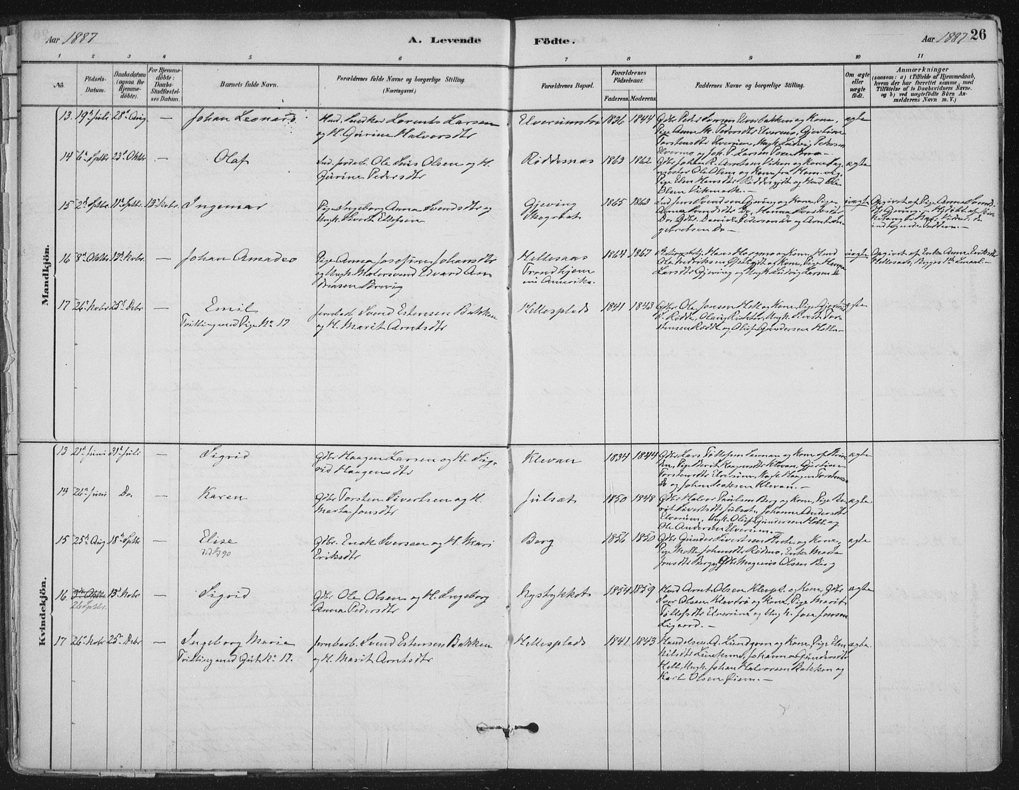 Ministerialprotokoller, klokkerbøker og fødselsregistre - Nord-Trøndelag, AV/SAT-A-1458/710/L0095: Parish register (official) no. 710A01, 1880-1914, p. 26