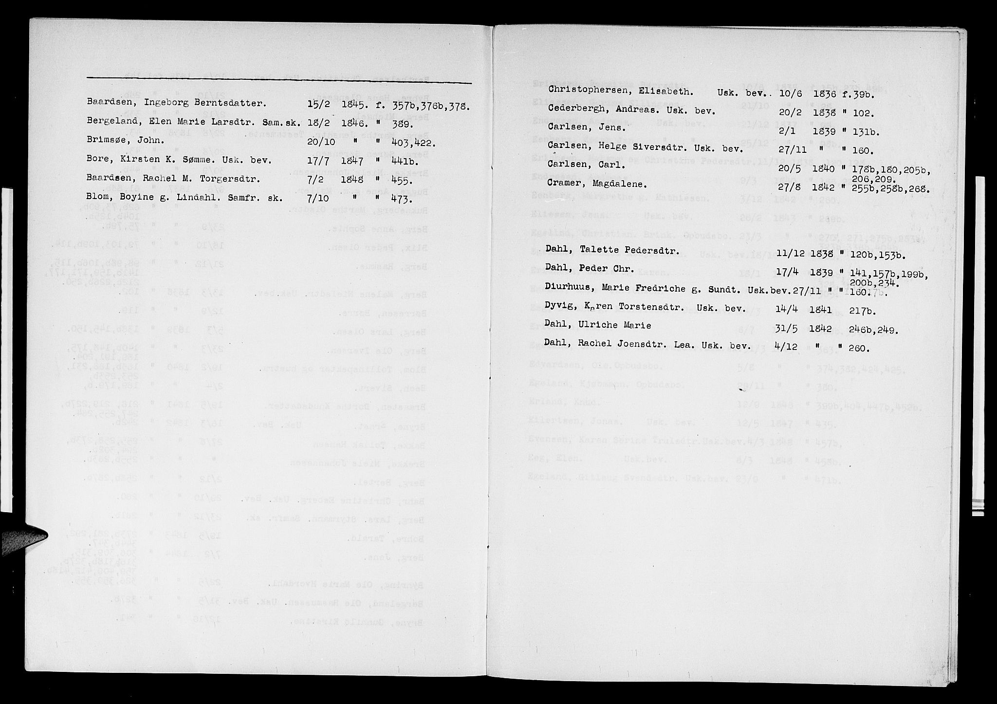 Stavanger byfogd, AV/SAST-A-101408/001/5/50/503BB/L0010B: Register til skifteprotokoll, 1834-1849