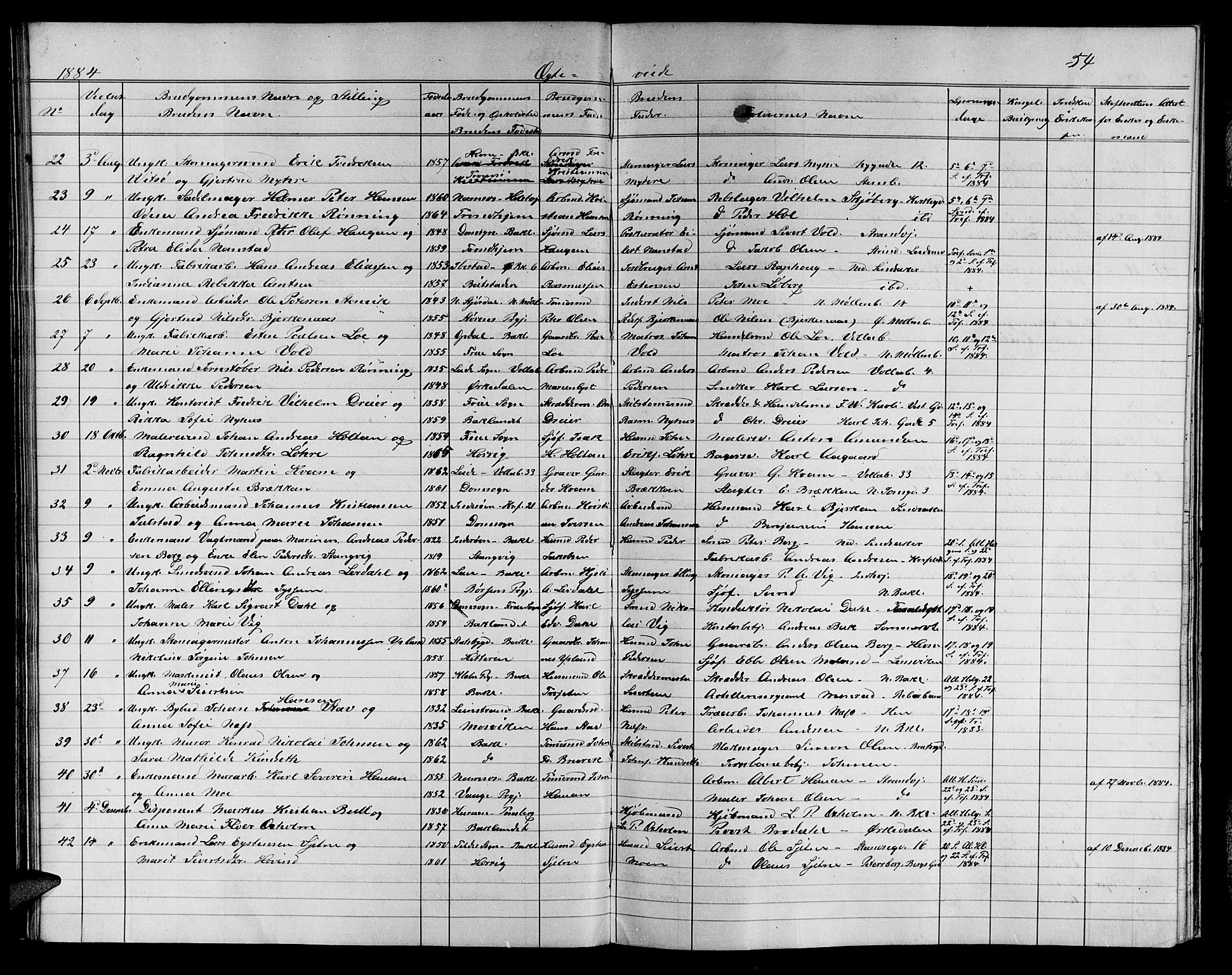 Ministerialprotokoller, klokkerbøker og fødselsregistre - Sør-Trøndelag, AV/SAT-A-1456/604/L0221: Parish register (copy) no. 604C04, 1870-1885, p. 54