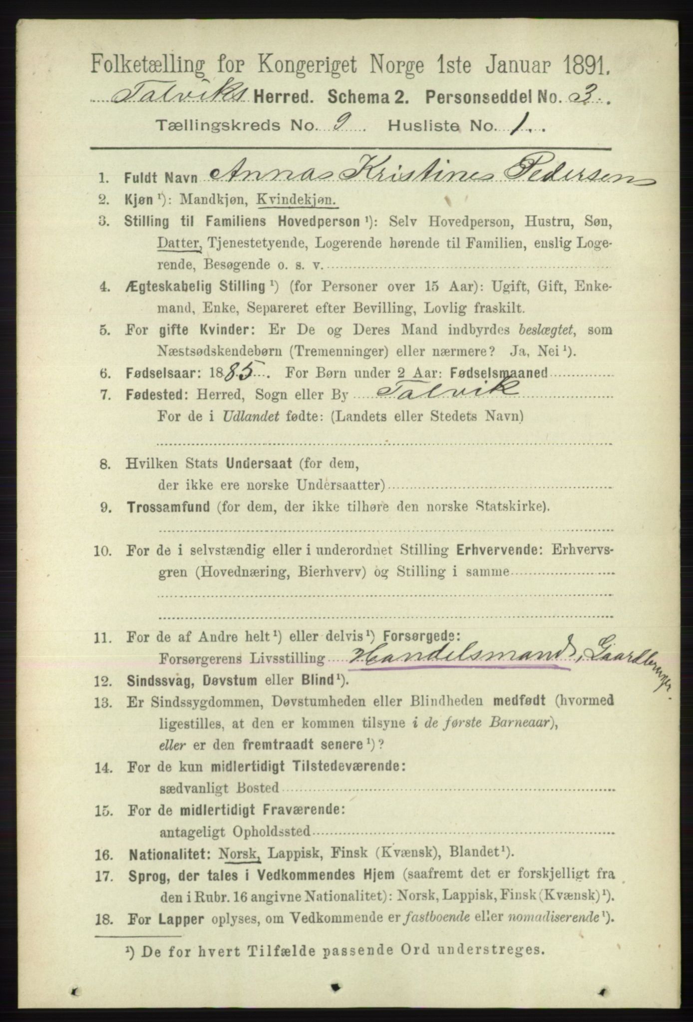 RA, 1891 census for 2013 Talvik, 1891, p. 2172