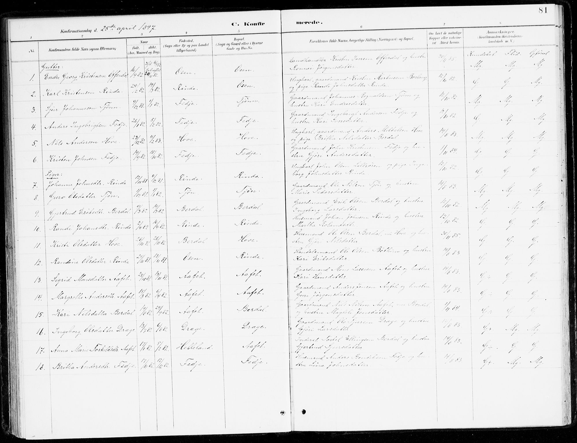 Leikanger sokneprestembete, AV/SAB-A-81001/H/Haa/Haad/L0001: Parish register (official) no. D 1, 1887-1922, p. 81