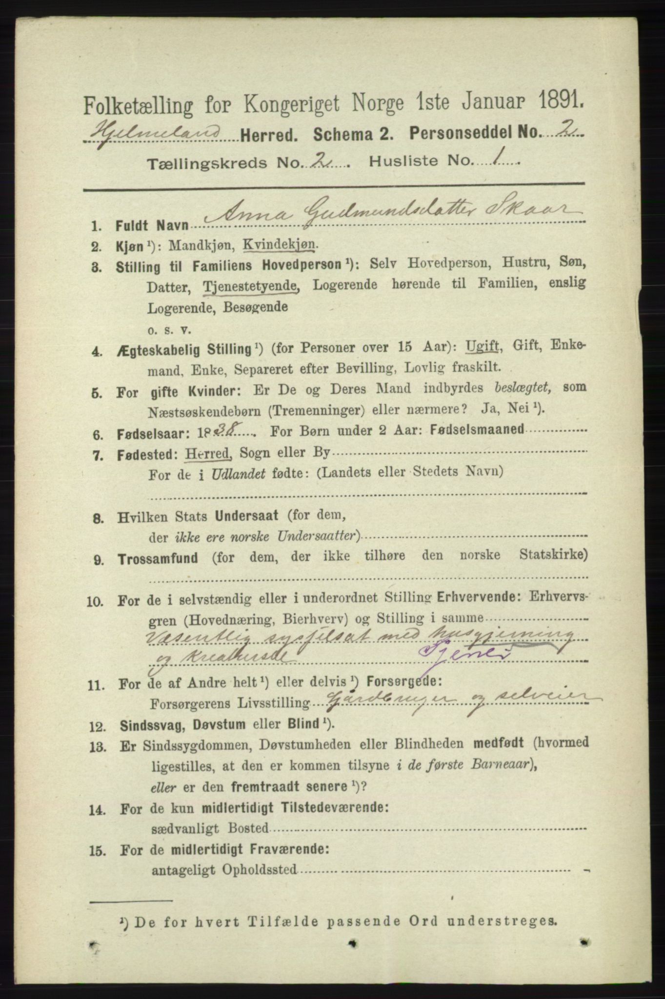 RA, 1891 census for 1133 Hjelmeland, 1891, p. 385