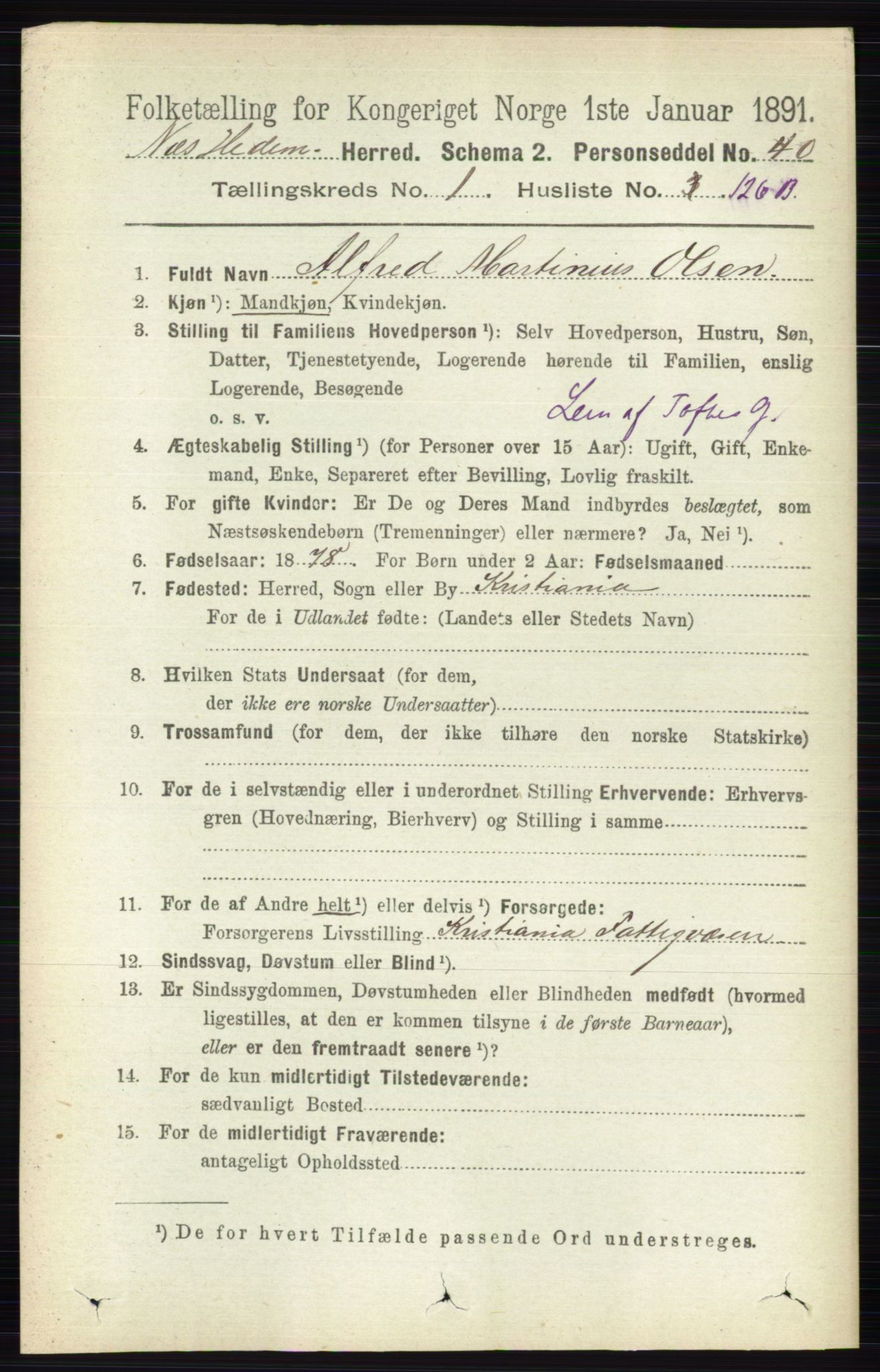RA, 1891 census for 0411 Nes, 1891, p. 947