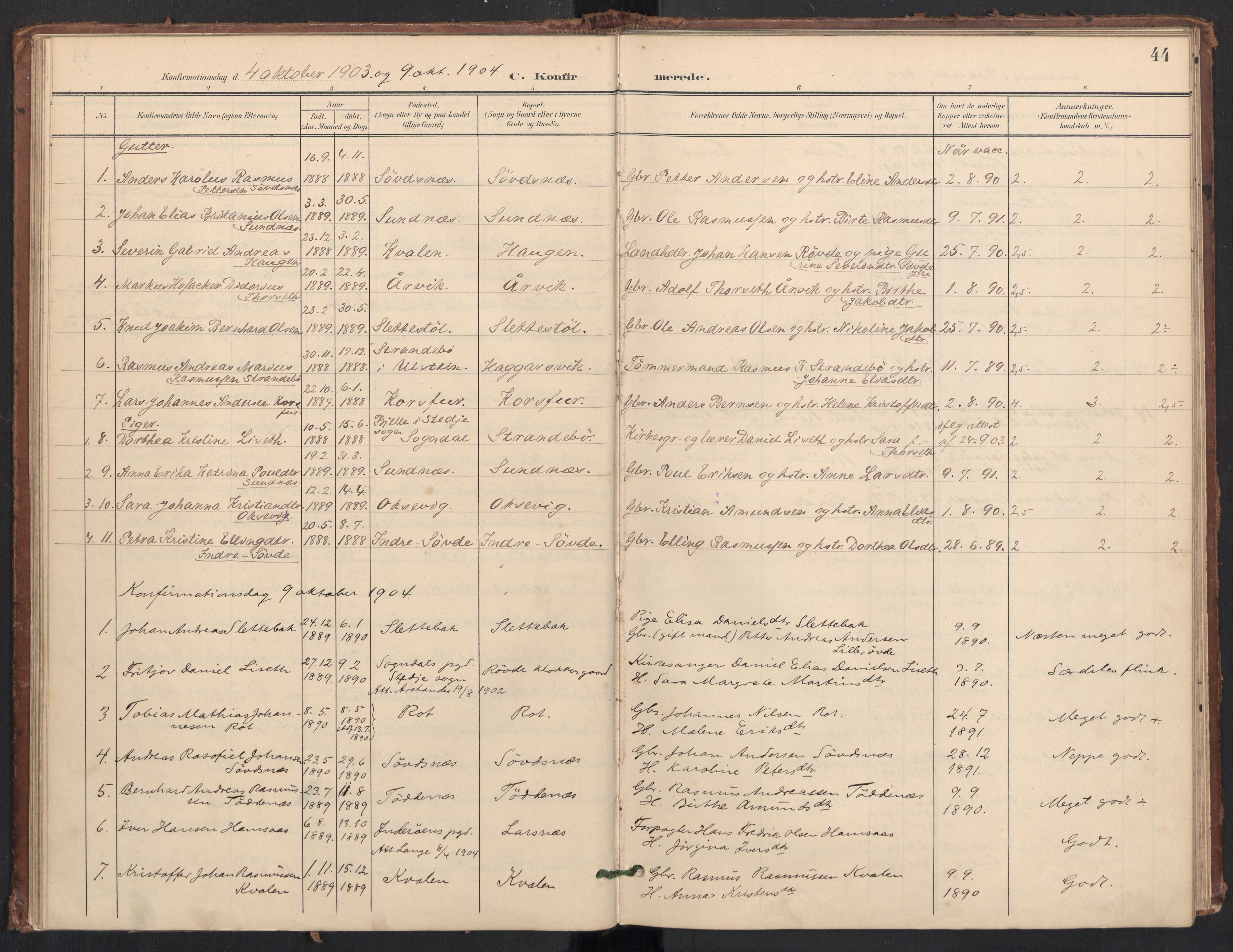 Ministerialprotokoller, klokkerbøker og fødselsregistre - Møre og Romsdal, AV/SAT-A-1454/504/L0057: Parish register (official) no. 504A04, 1902-1919, p. 44