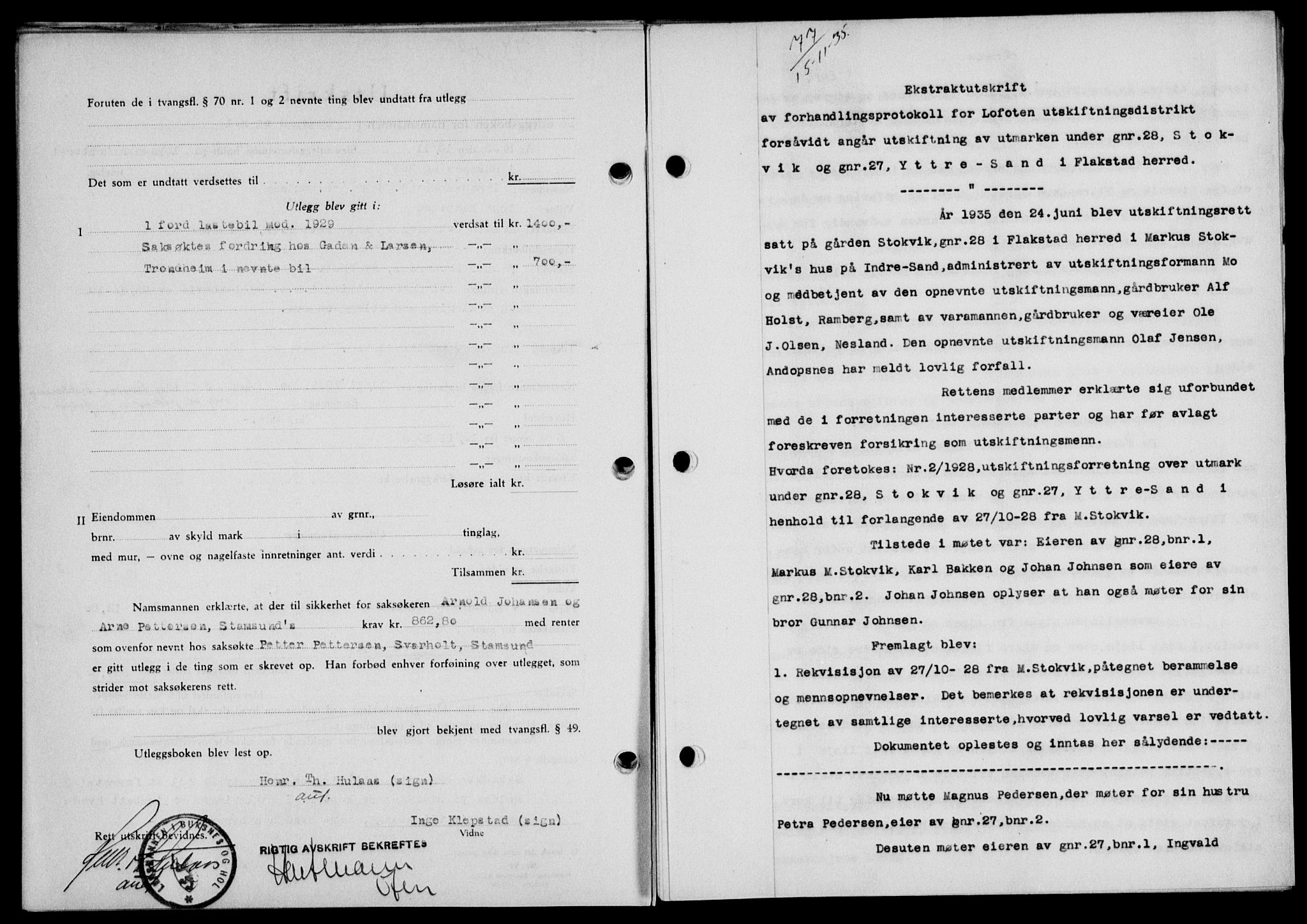 Lofoten sorenskriveri, SAT/A-0017/1/2/2C/L0032b: Mortgage book no. 32b, 1935-1935, Deed date: 02.12.1935
