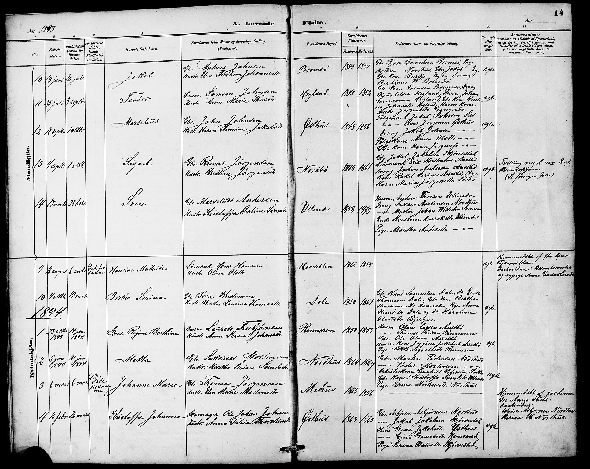 Rennesøy sokneprestkontor, SAST/A -101827/H/Ha/Hab/L0010: Parish register (copy) no. B 9, 1890-1918, p. 14