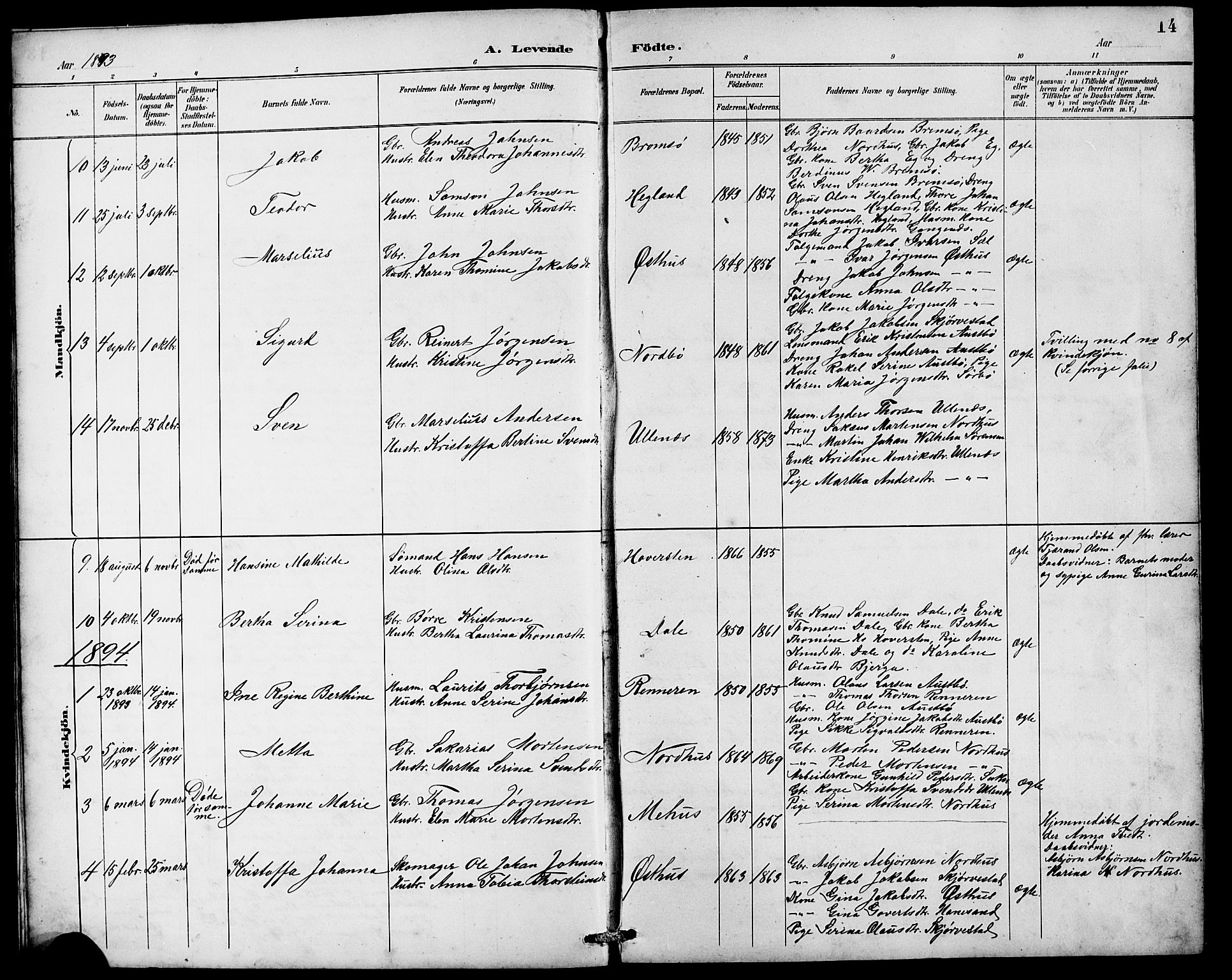 Rennesøy sokneprestkontor, AV/SAST-A -101827/H/Ha/Hab/L0010: Parish register (copy) no. B 9, 1890-1918, p. 14