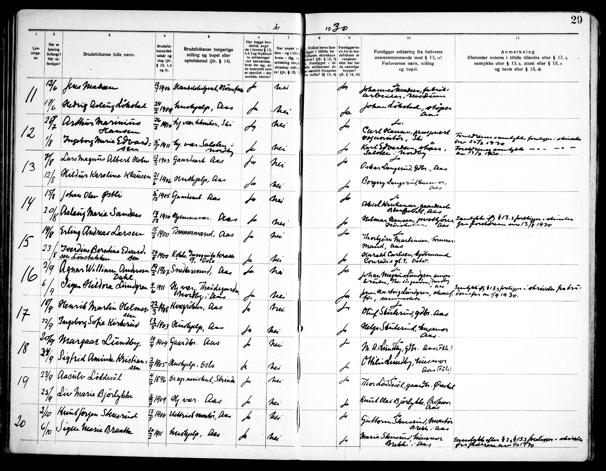 Ås prestekontor Kirkebøker, SAO/A-10894/H/Ha/L0001: Banns register no. 1, 1919-1946, p. 29