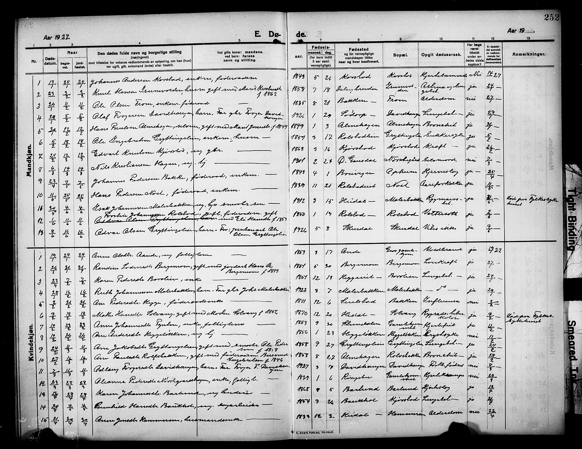 Sør-Fron prestekontor, AV/SAH-PREST-010/H/Ha/Hab/L0005: Parish register (copy) no. 5, 1912-1930, p. 252