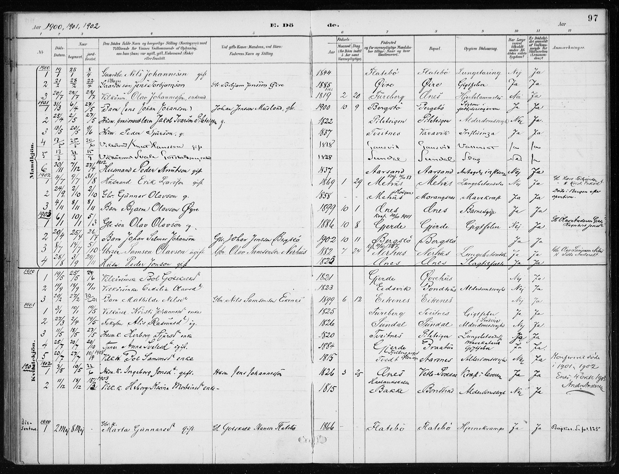 Kvinnherad sokneprestembete, SAB/A-76401/H/Haa: Parish register (official) no. F 1, 1887-1912, p. 97