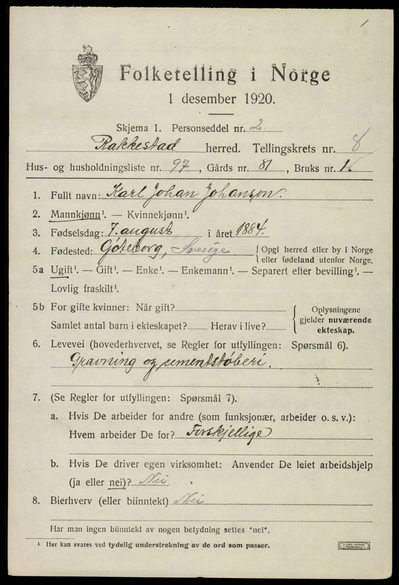 SAO, 1920 census for Rakkestad, 1920, p. 8225