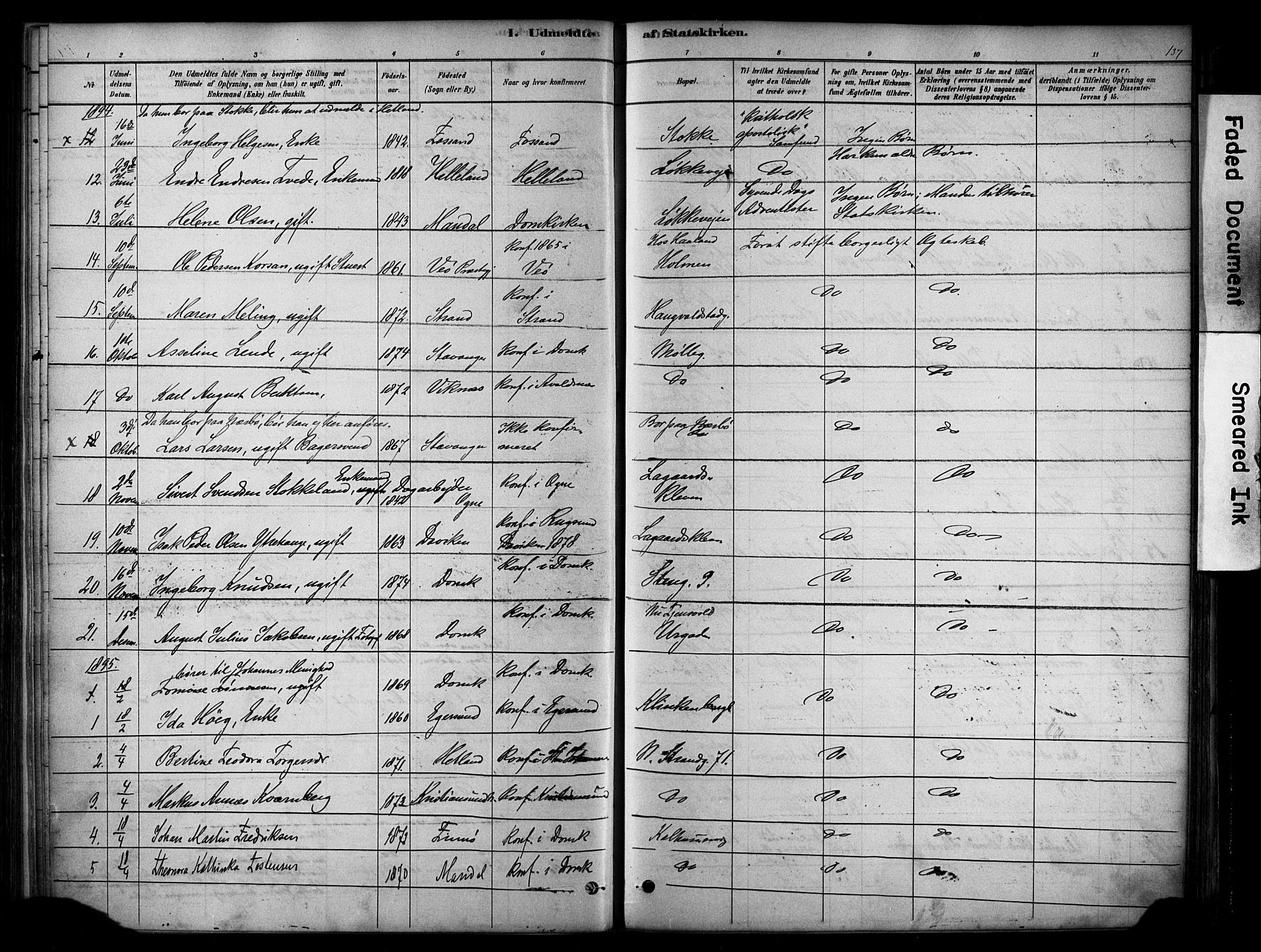 Domkirken sokneprestkontor, SAST/A-101812/001/30/30BA/L0025: Parish register (official) no. A 24, 1877-1927, p. 137