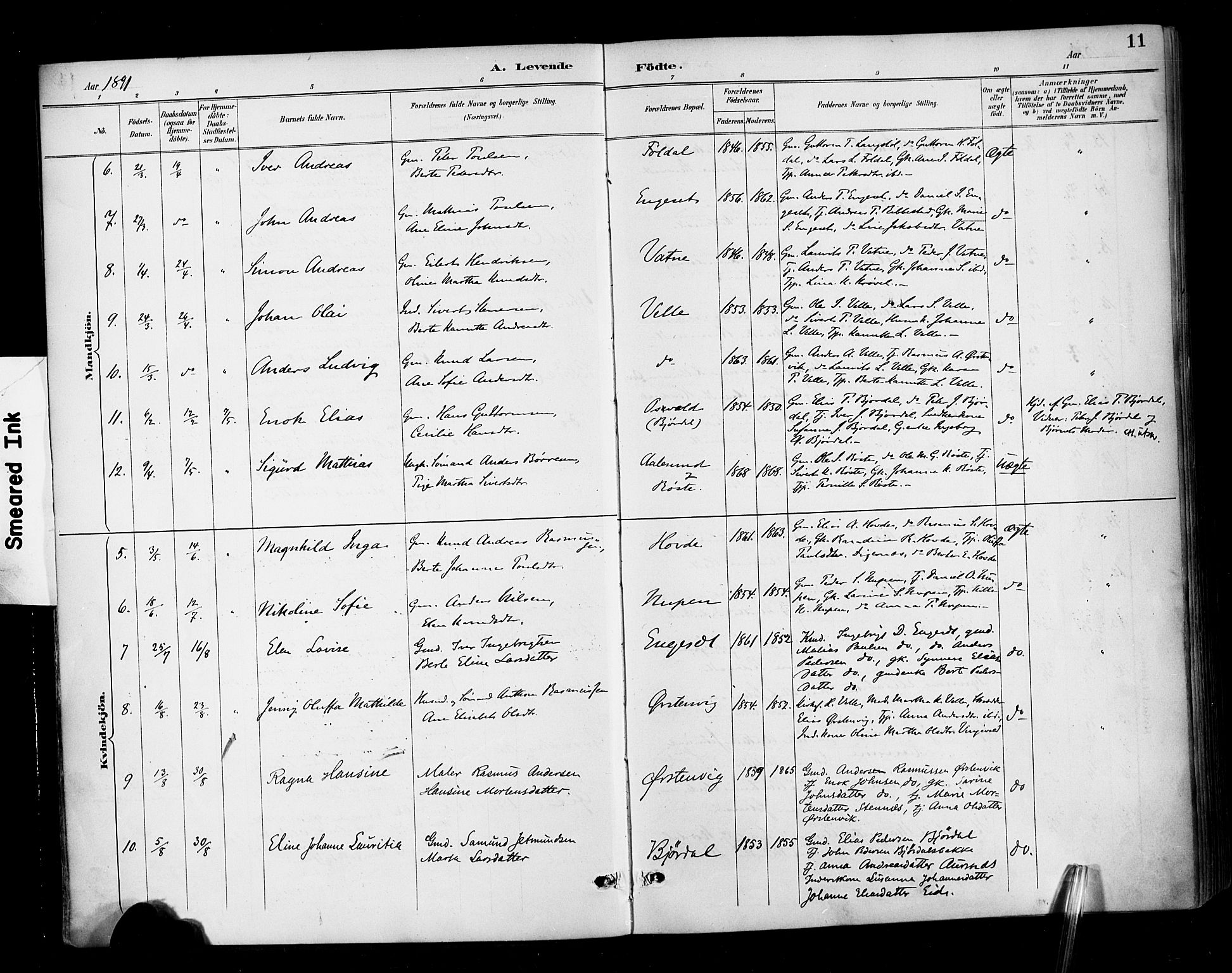 Ministerialprotokoller, klokkerbøker og fødselsregistre - Møre og Romsdal, AV/SAT-A-1454/513/L0177: Parish register (official) no. 513A04, 1890-1906, p. 11