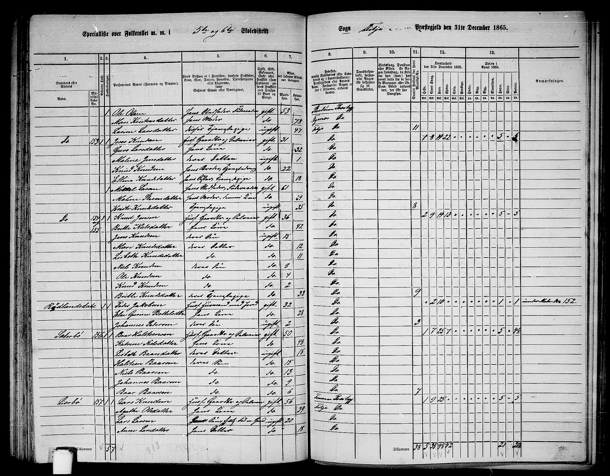 RA, 1865 census for Fitjar, 1865, p. 100