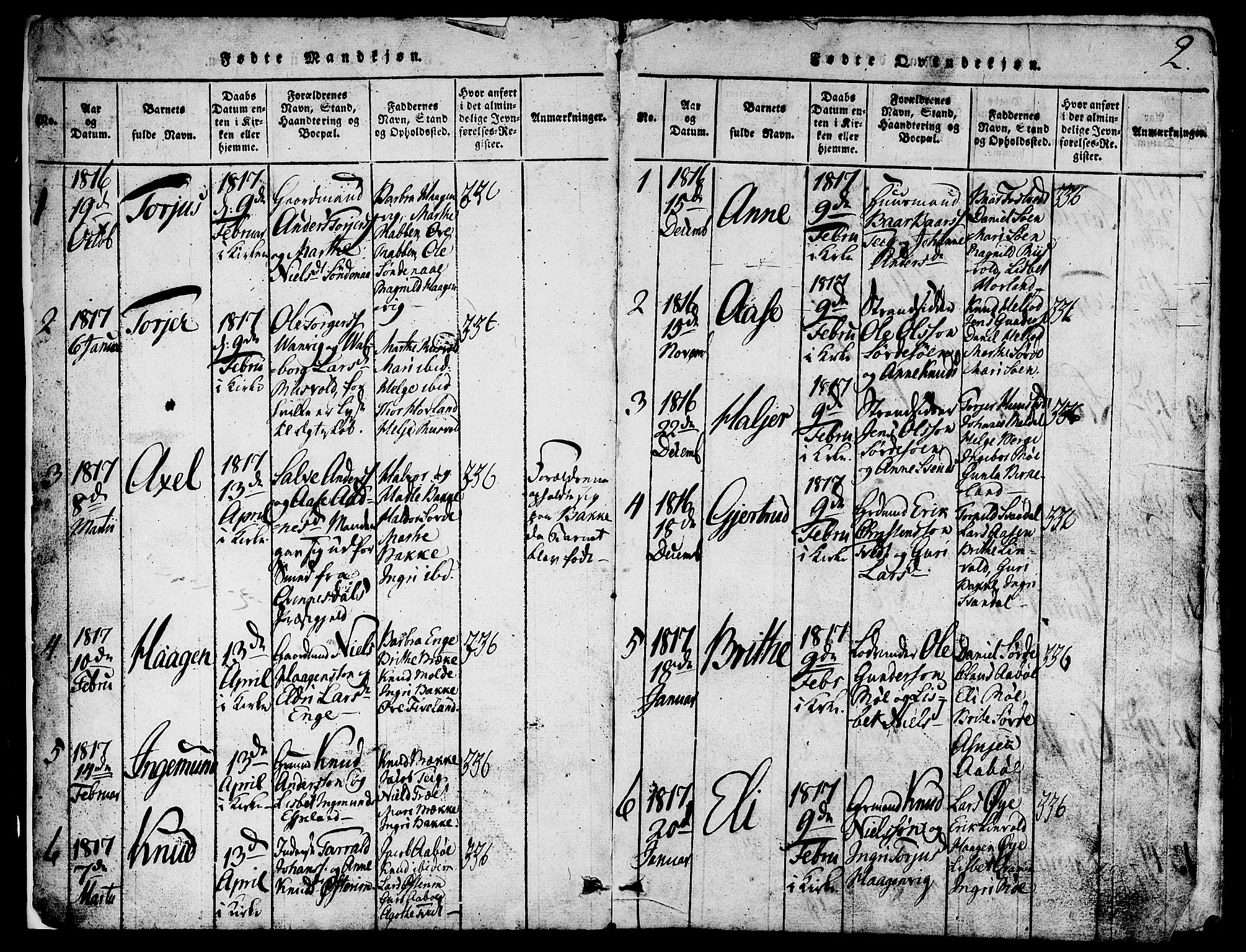 Suldal sokneprestkontor, SAST/A-101845/01/V/L0002: Parish register (copy) no. B 2, 1816-1845, p. 2