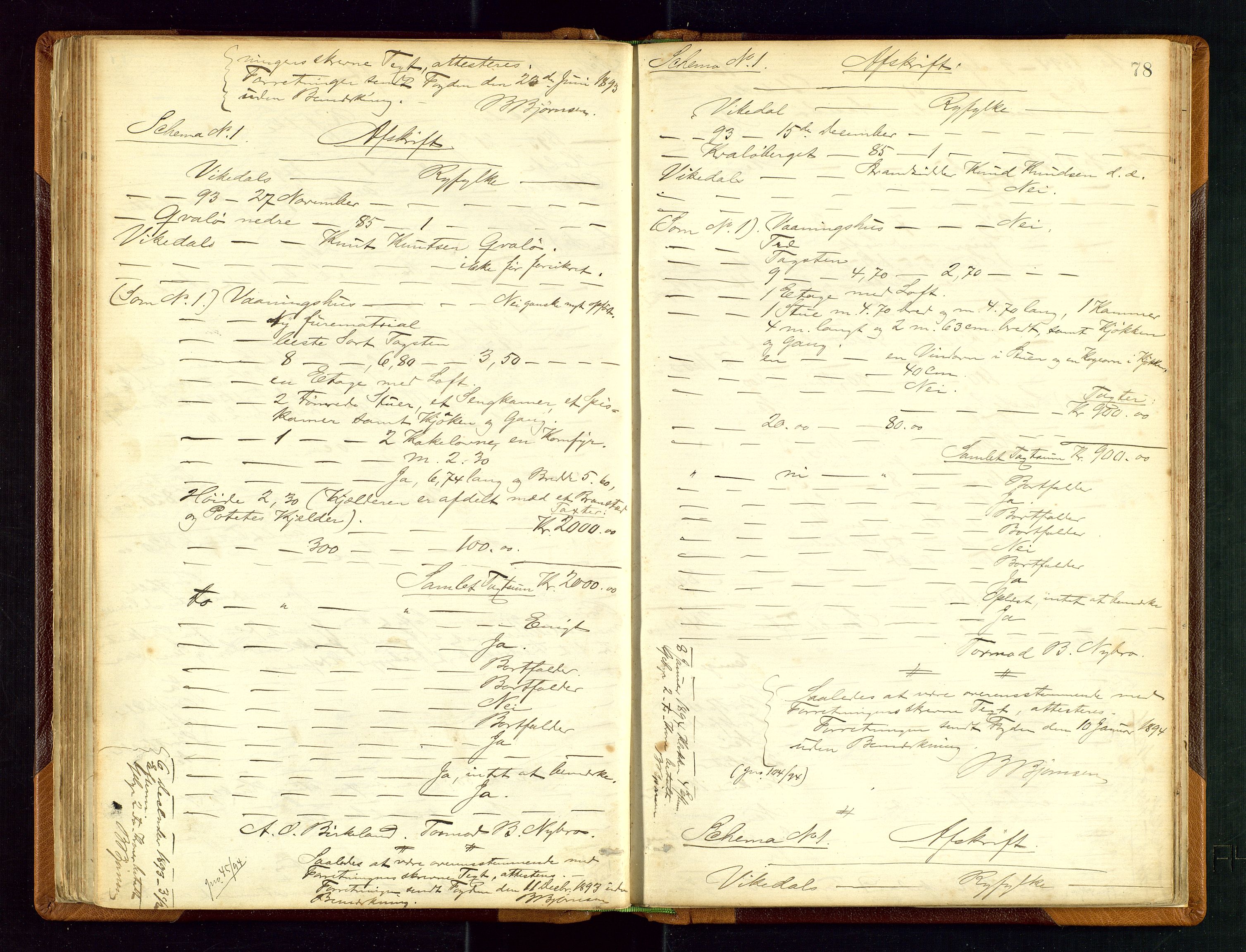 Vikedal lensmannskontor, AV/SAST-A-100179/Gob/L0003: Branntakstprotokoll, 1882-1942, p. 77b-78a