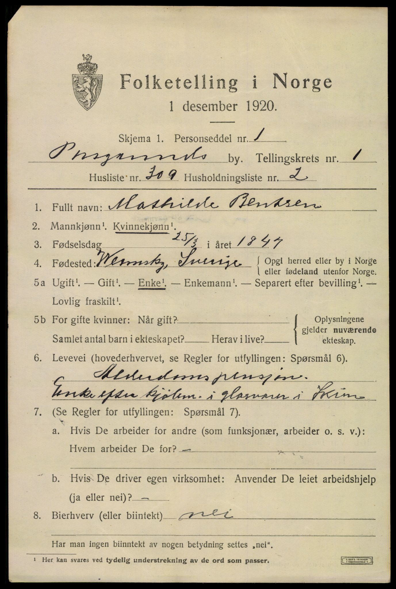 SAKO, 1920 census for Porsgrunn, 1920, p. 10835